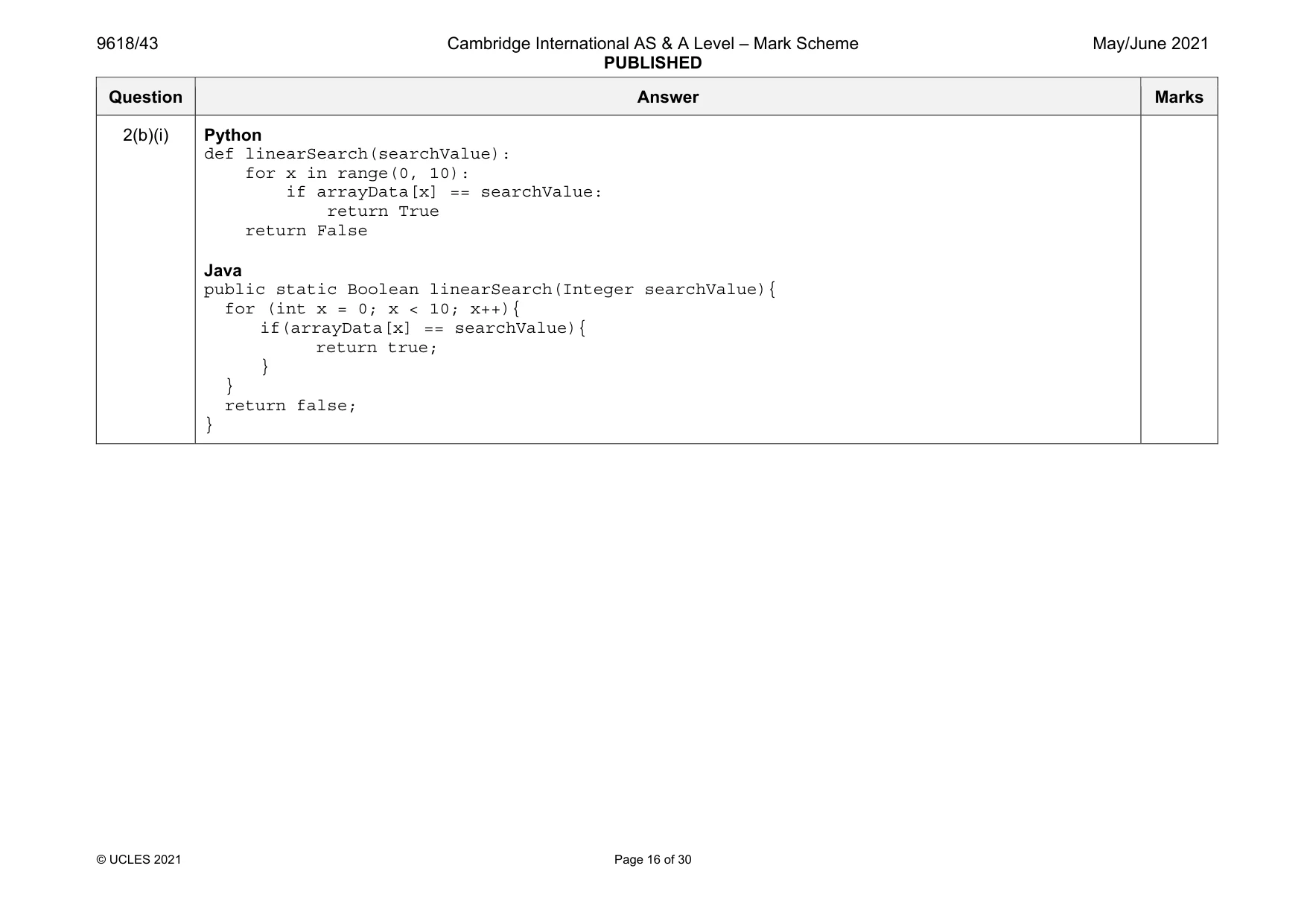 Mark scheme, page 16 of 30