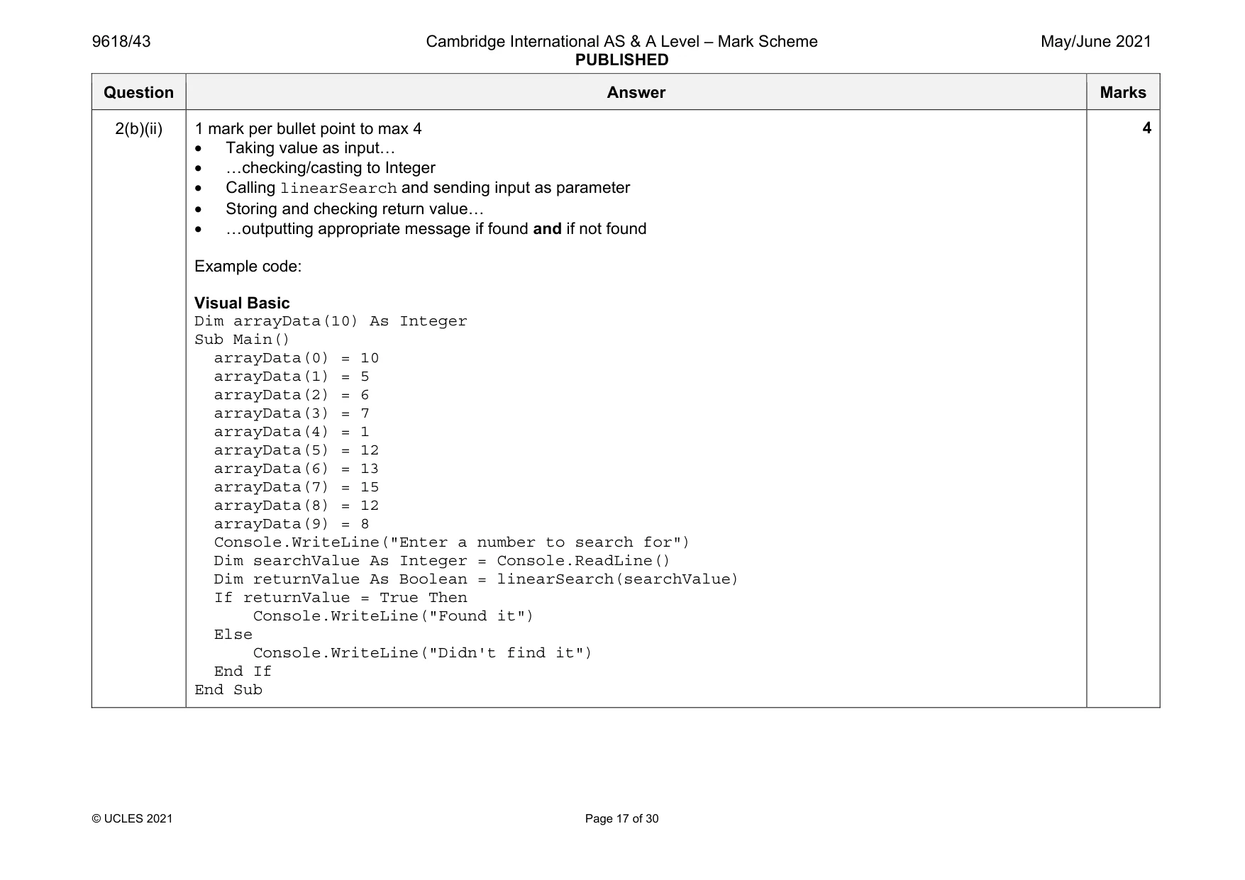 Mark scheme, page 17 of 30