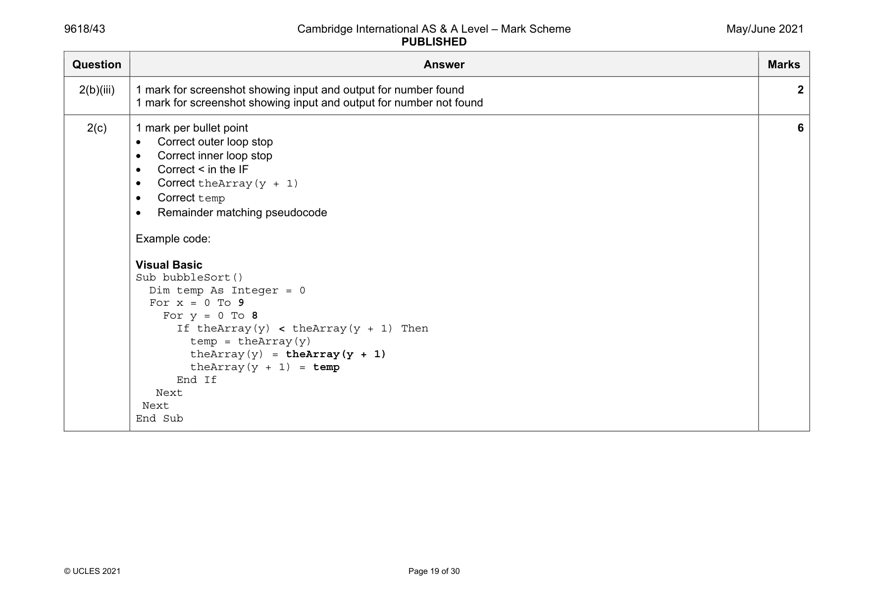 Mark scheme, page 19 of 30