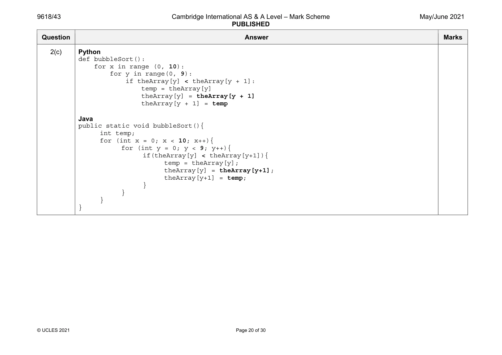 Mark scheme, page 20 of 30