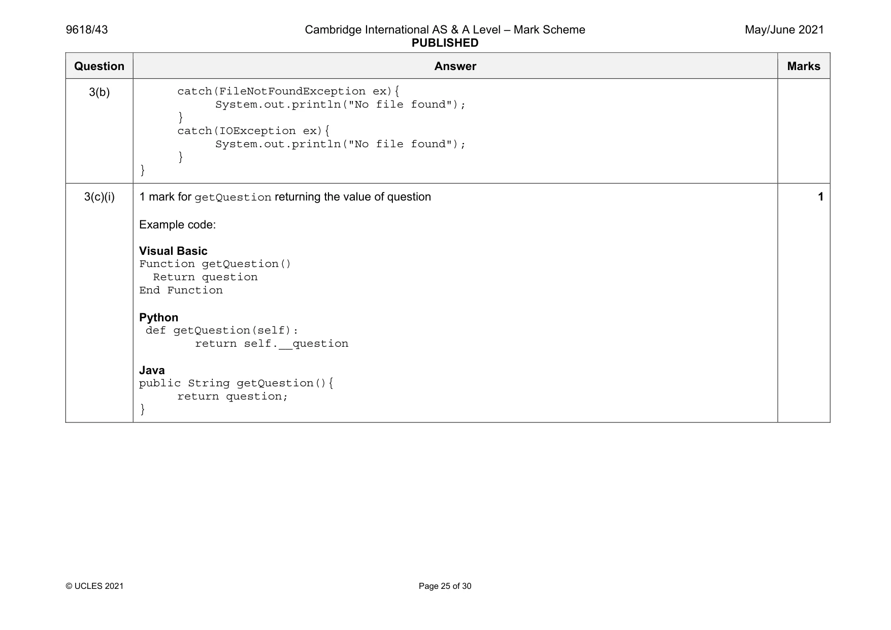 Mark scheme, page 25 of 30