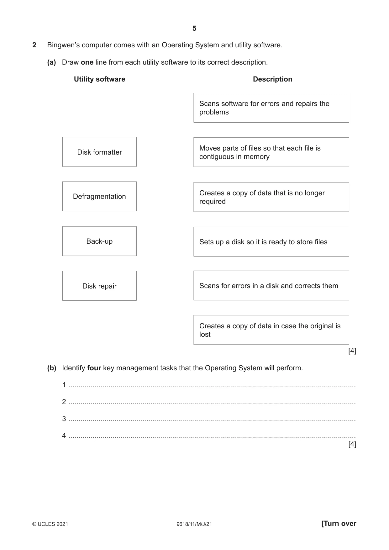 Cambridge A Level Computer Science 9618 2021 May/June Paper 1 · Variant 1 question paper, page 5 of 16