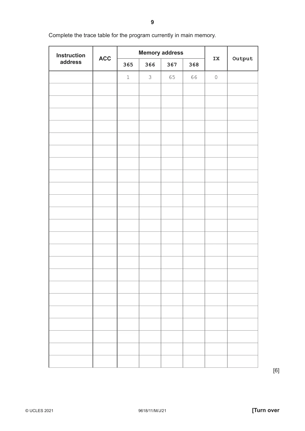Cambridge A Level Computer Science 9618 2021 May/June Paper 1 · Variant 1 question paper, page 9 of 16