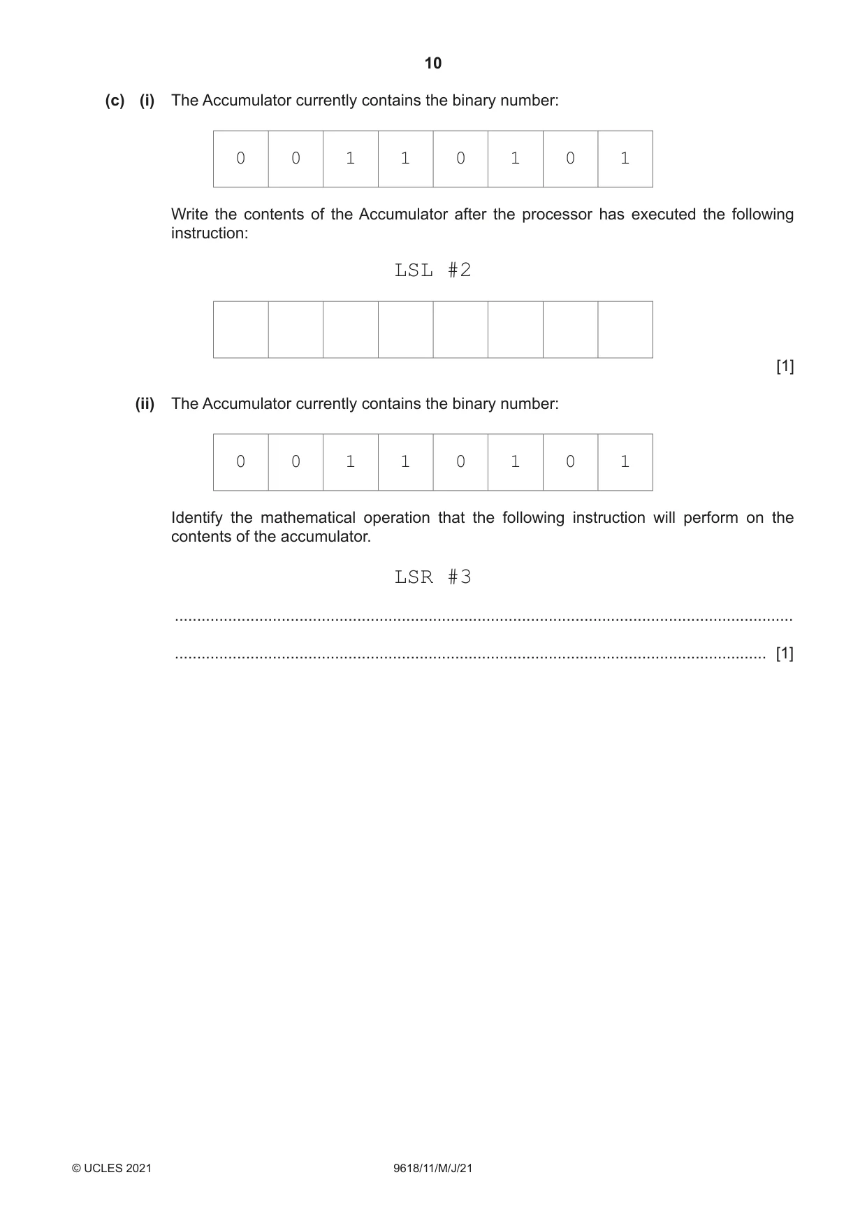Cambridge A Level Computer Science 9618 2021 May/June Paper 1 · Variant 1 question paper, page 10 of 16