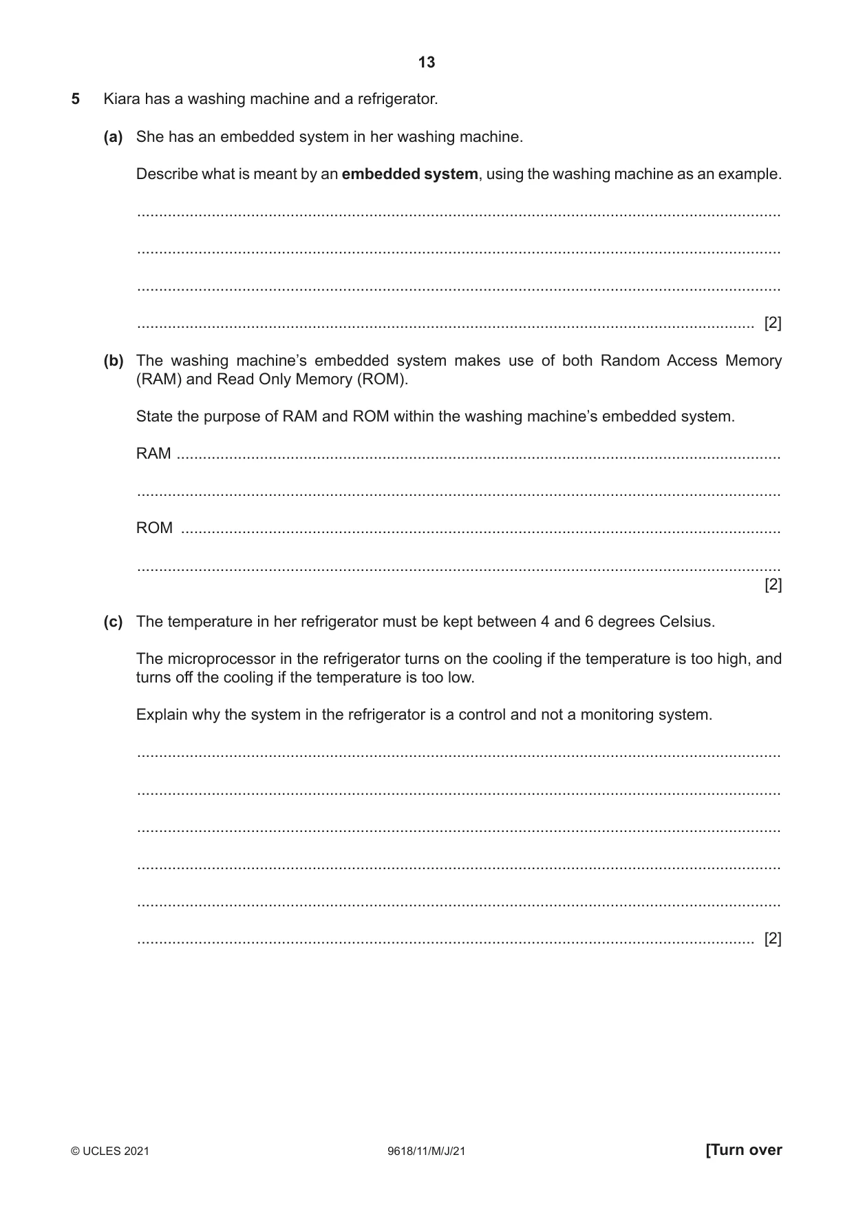 Cambridge A Level Computer Science 9618 2021 May/June Paper 1 · Variant 1 question paper, page 13 of 16