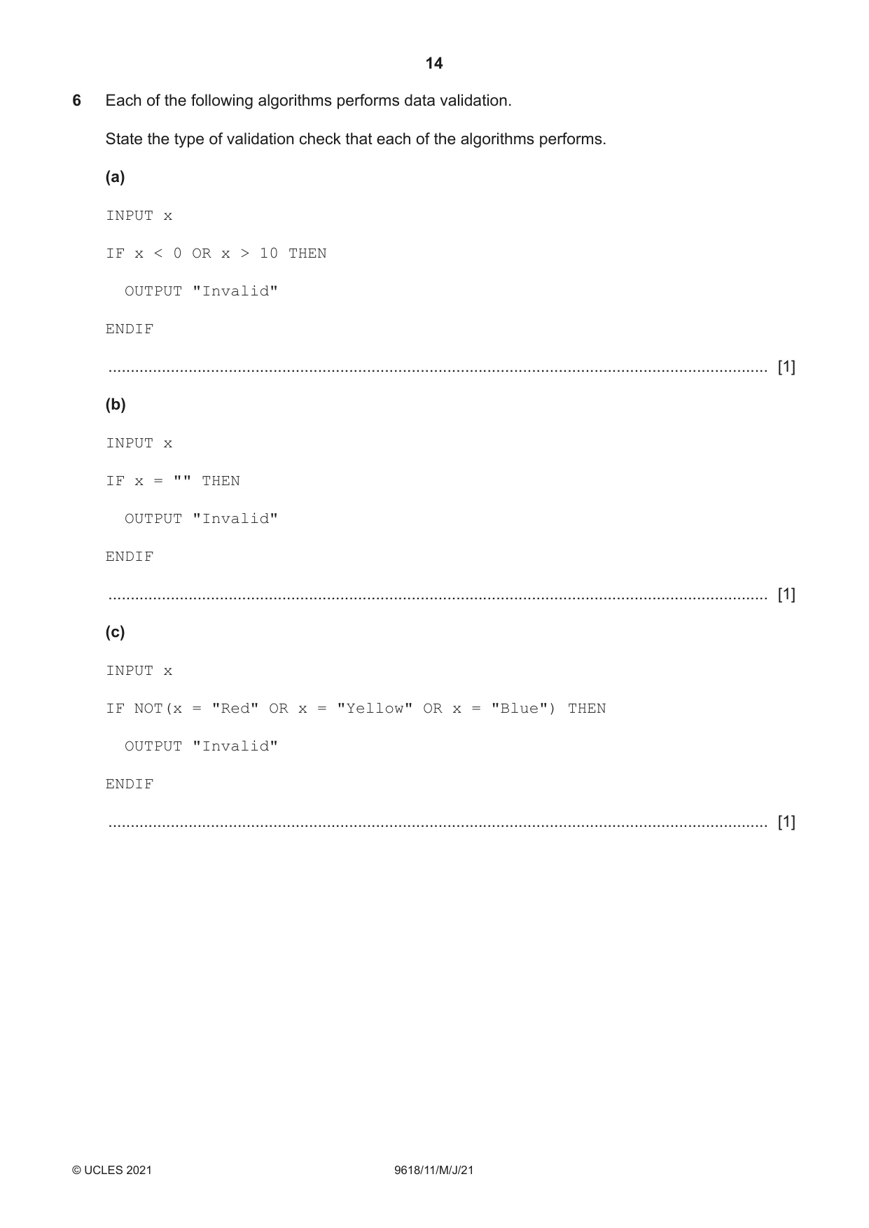 Cambridge A Level Computer Science 9618 2021 May/June Paper 1 · Variant 1 question paper, page 14 of 16