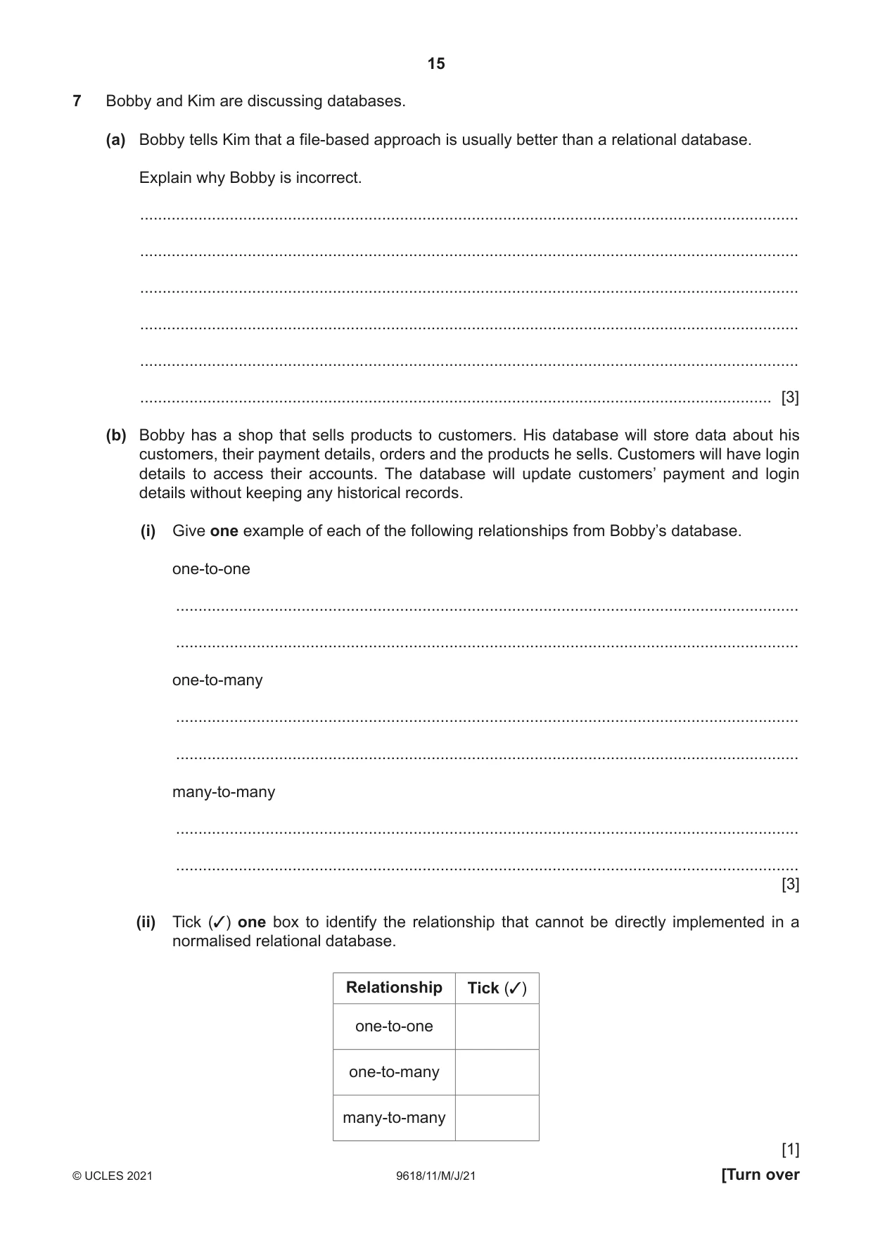 Cambridge A Level Computer Science 9618 2021 May/June Paper 1 · Variant 1 question paper, page 15 of 16