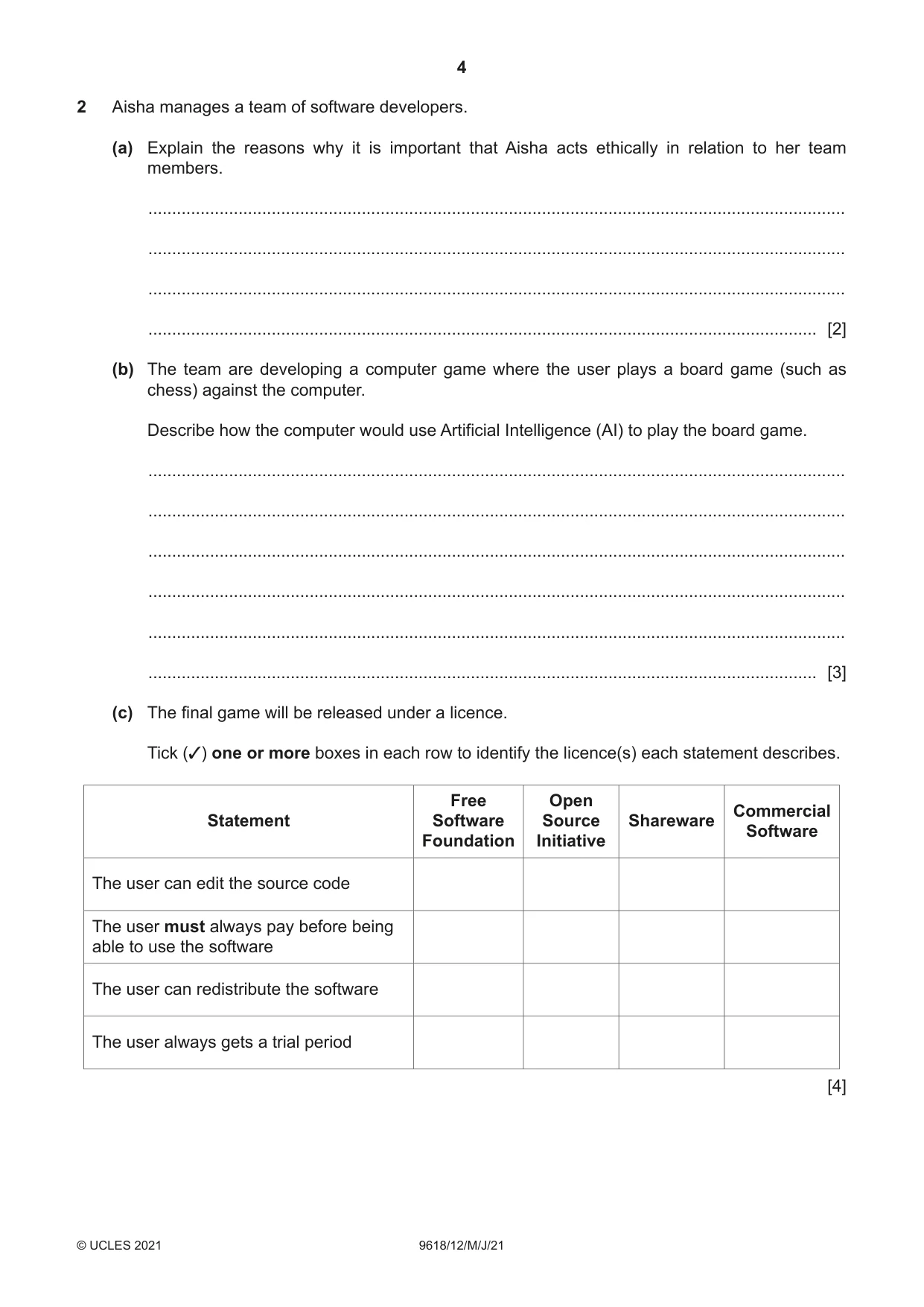 Cambridge A Level Computer Science 9618 2021 May/June Paper 1 · Variant 2 question paper, page 4 of 16