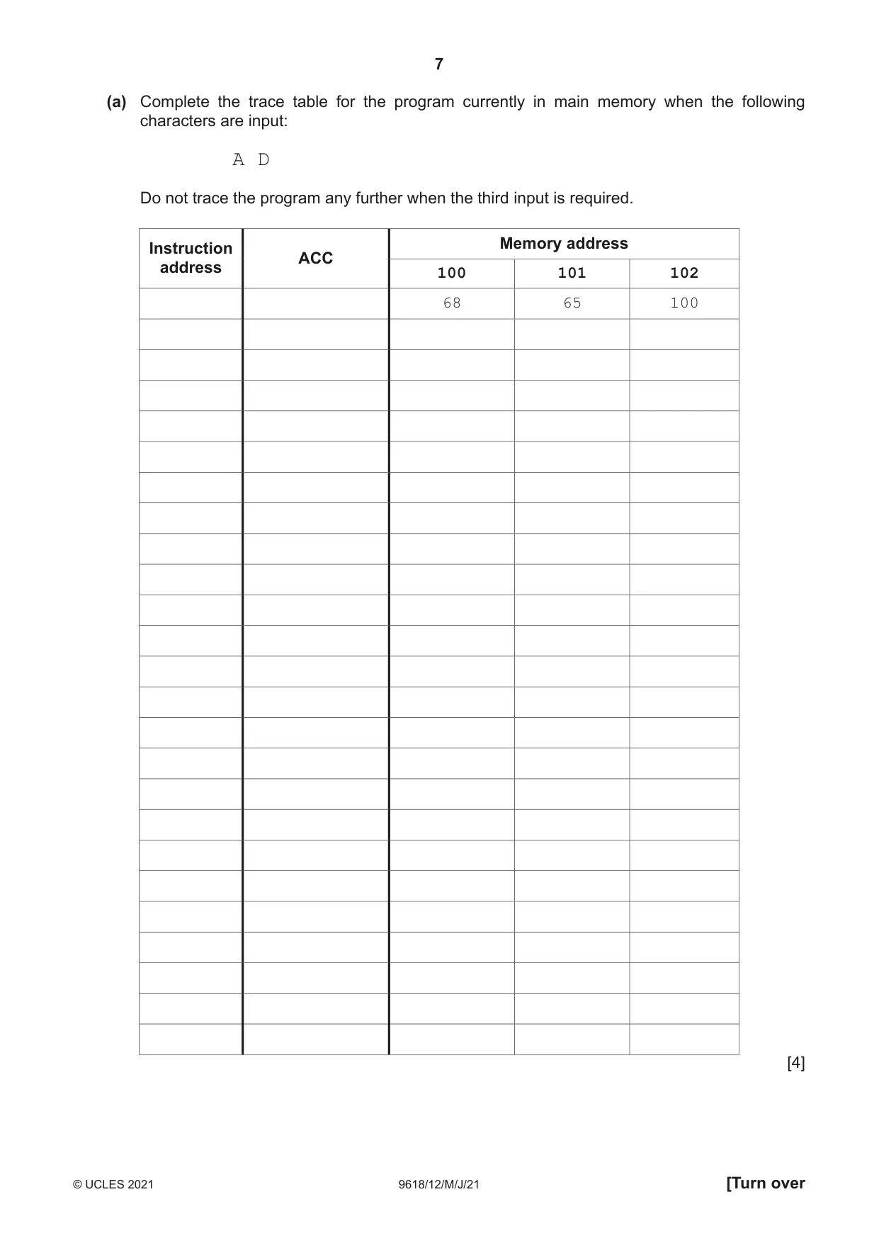 Cambridge A Level Computer Science 9618 2021 May/June Paper 1 · Variant 2 question paper, page 7 of 16