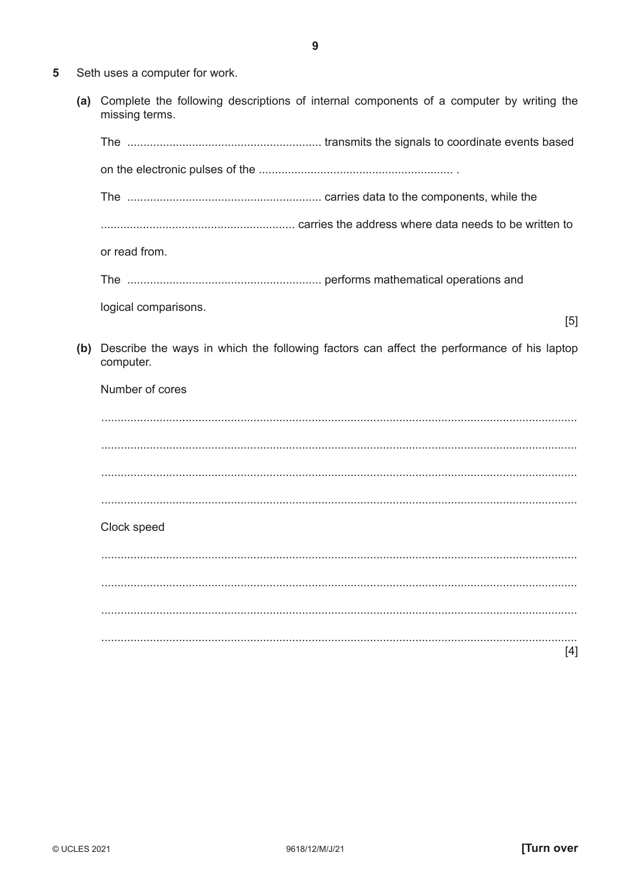 Cambridge A Level Computer Science 9618 2021 May/June Paper 1 · Variant 2 question paper, page 9 of 16