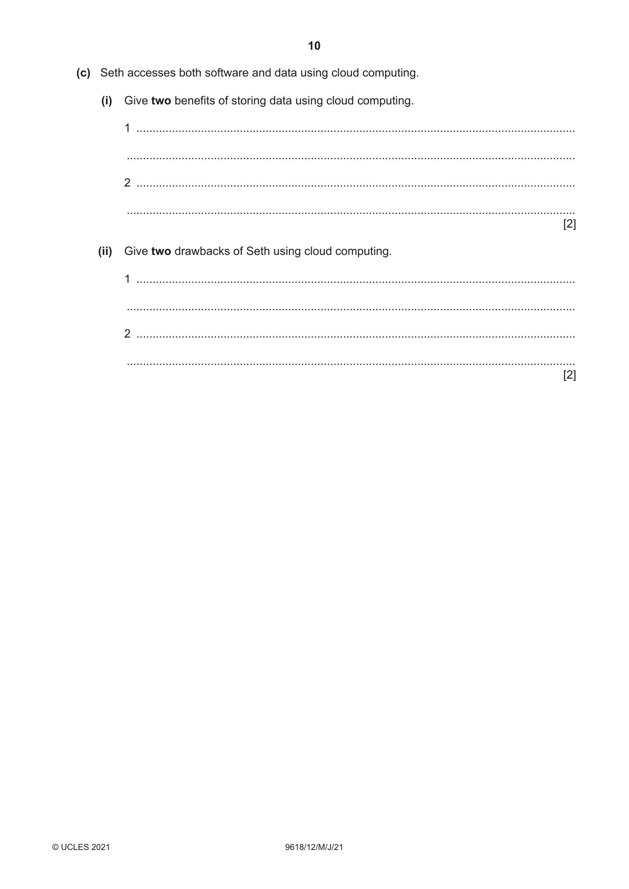 Cambridge A Level Computer Science 9618 2021 May/June Paper 1 · Variant 2 question paper, page 10 of 16