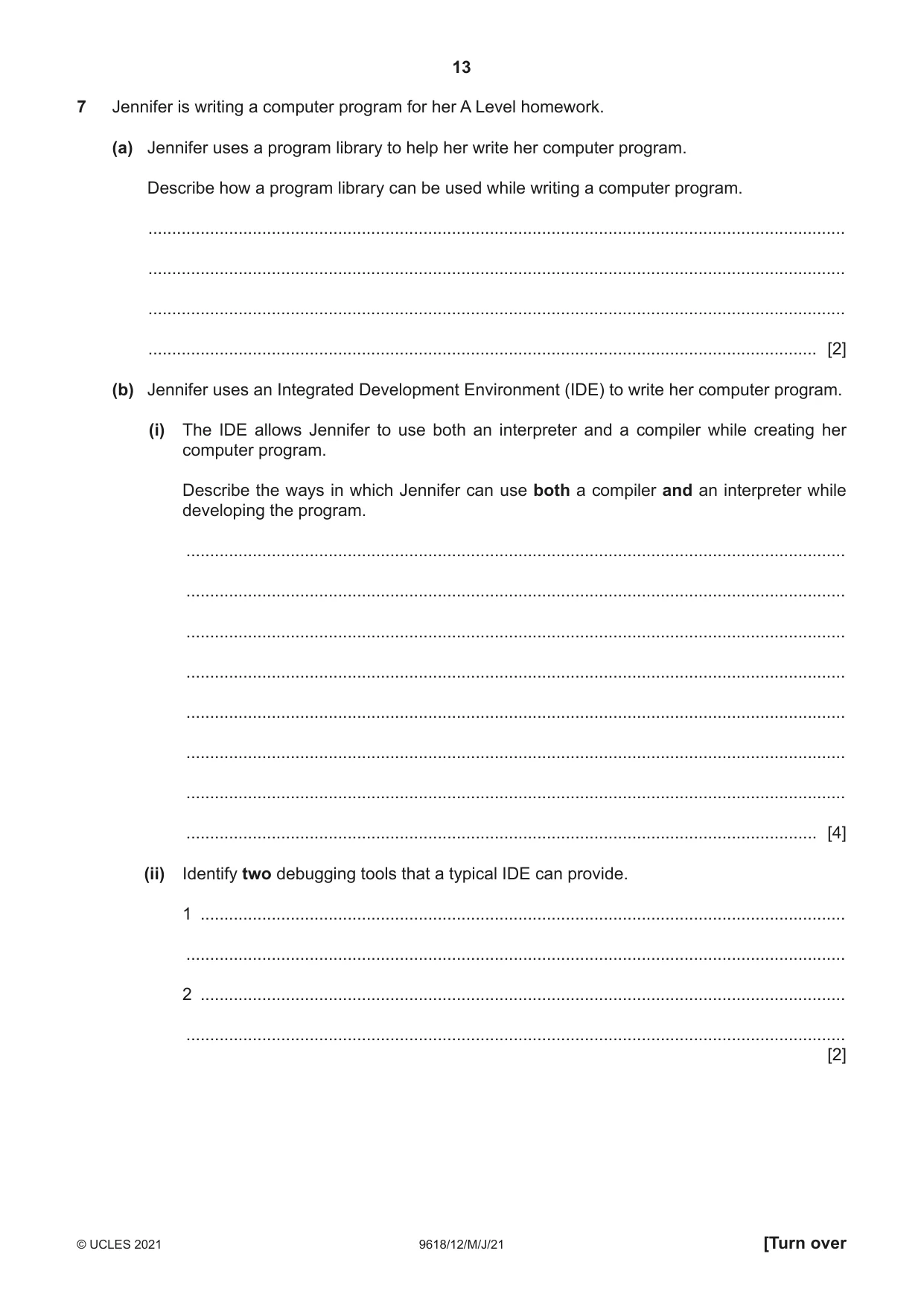 Cambridge A Level Computer Science 9618 2021 May/June Paper 1 · Variant 2 question paper, page 13 of 16