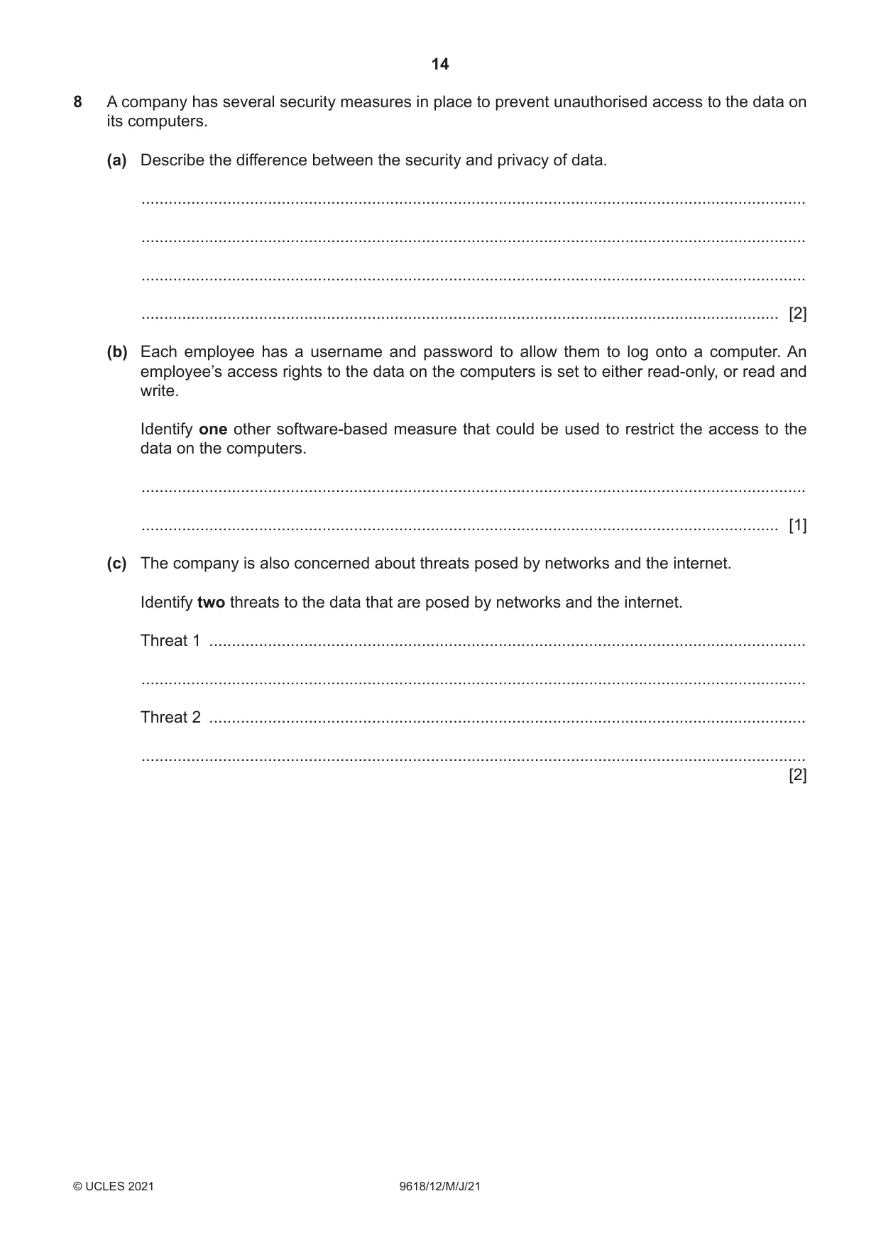 Cambridge A Level Computer Science 9618 2021 May/June Paper 1 · Variant 2 question paper, page 14 of 16