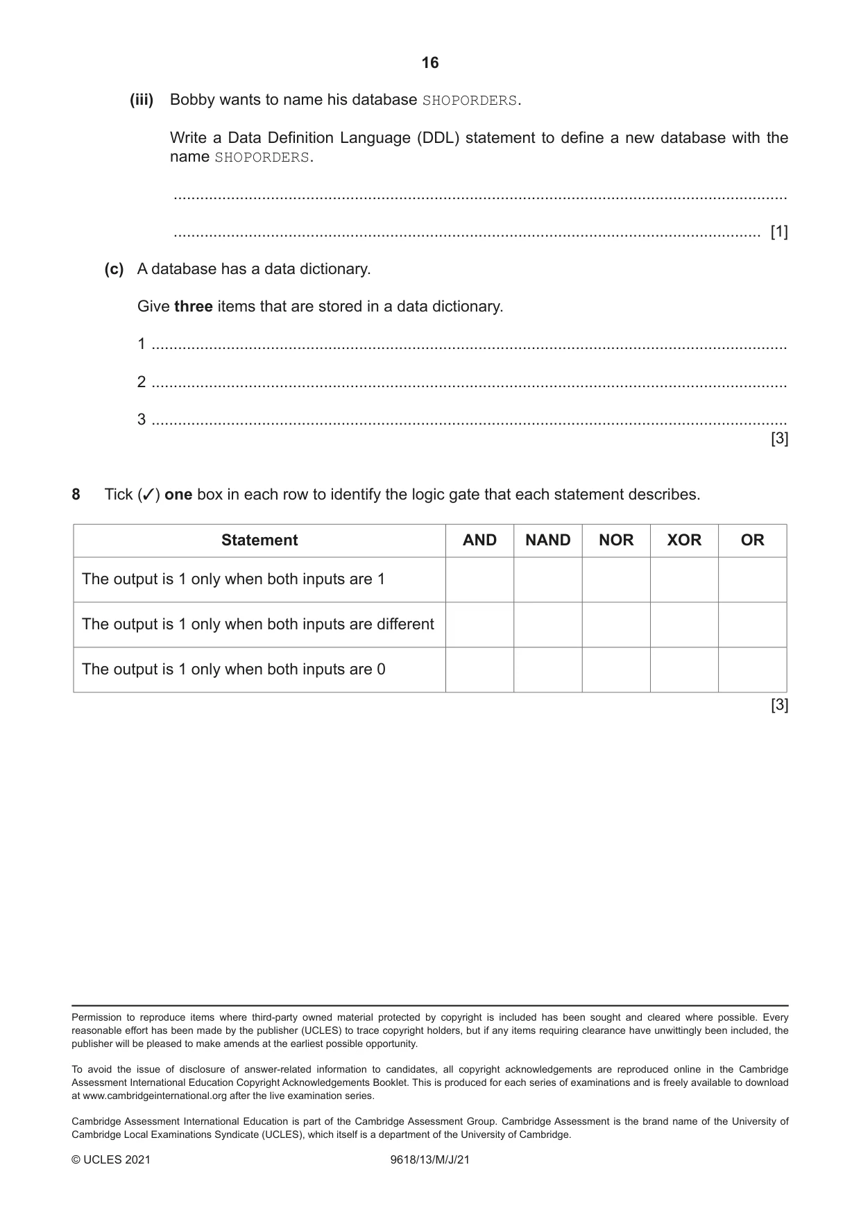 Cambridge A Level Computer Science 9618 2021 May/June Paper 1 · Variant 3 question paper, page 16 of 16