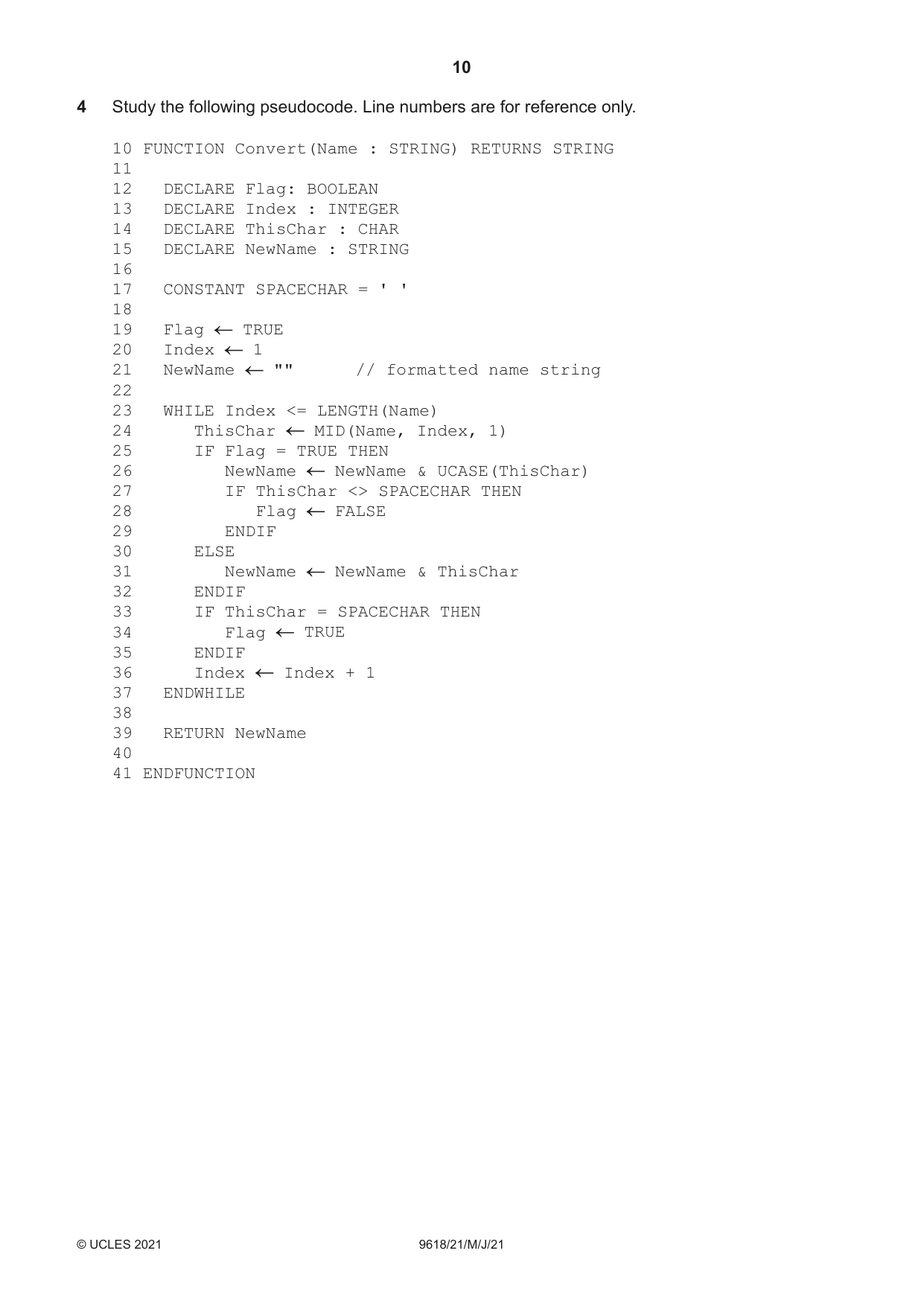 Cambridge A Level Computer Science 9618 2021 May/June Paper 2 · Variant 1 question paper, page 10 of 24
