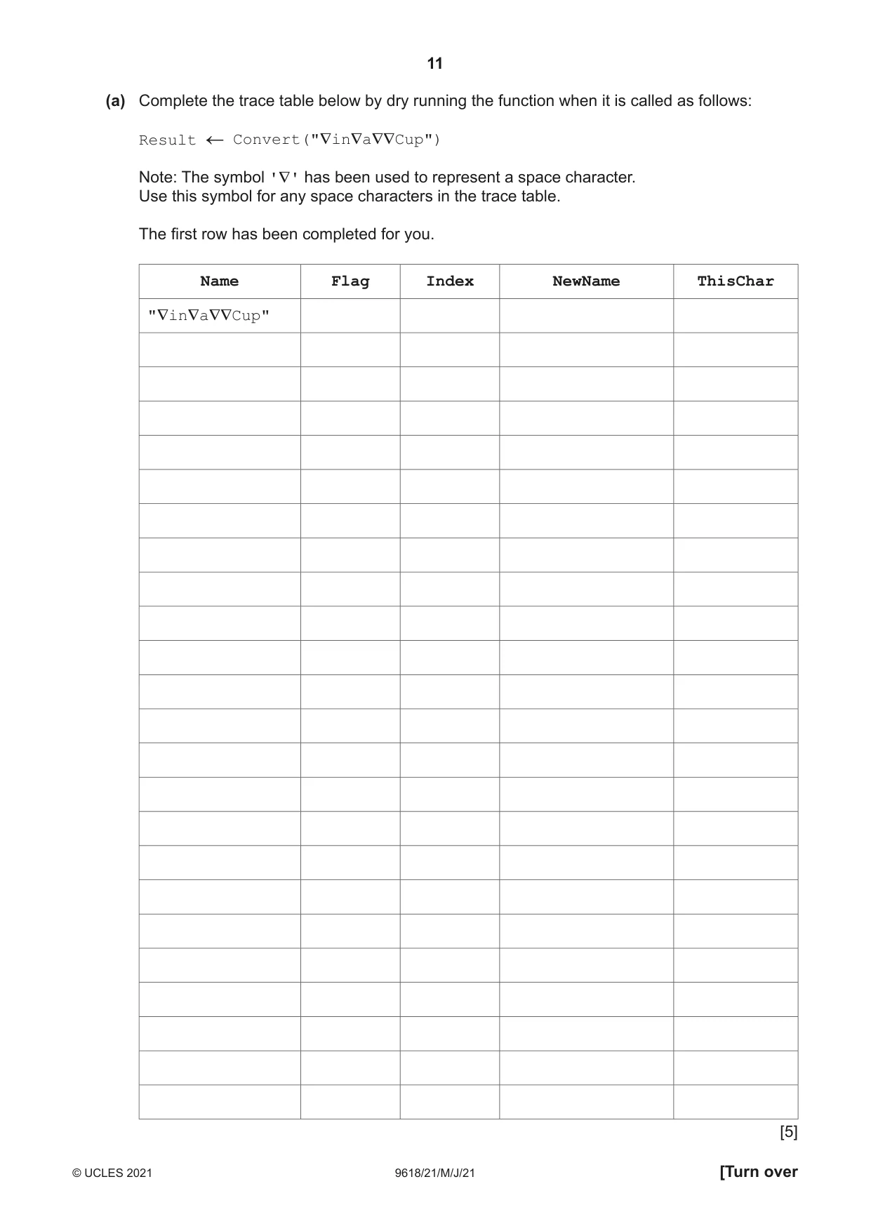 Cambridge A Level Computer Science 9618 2021 May/June Paper 2 · Variant 1 question paper, page 11 of 24