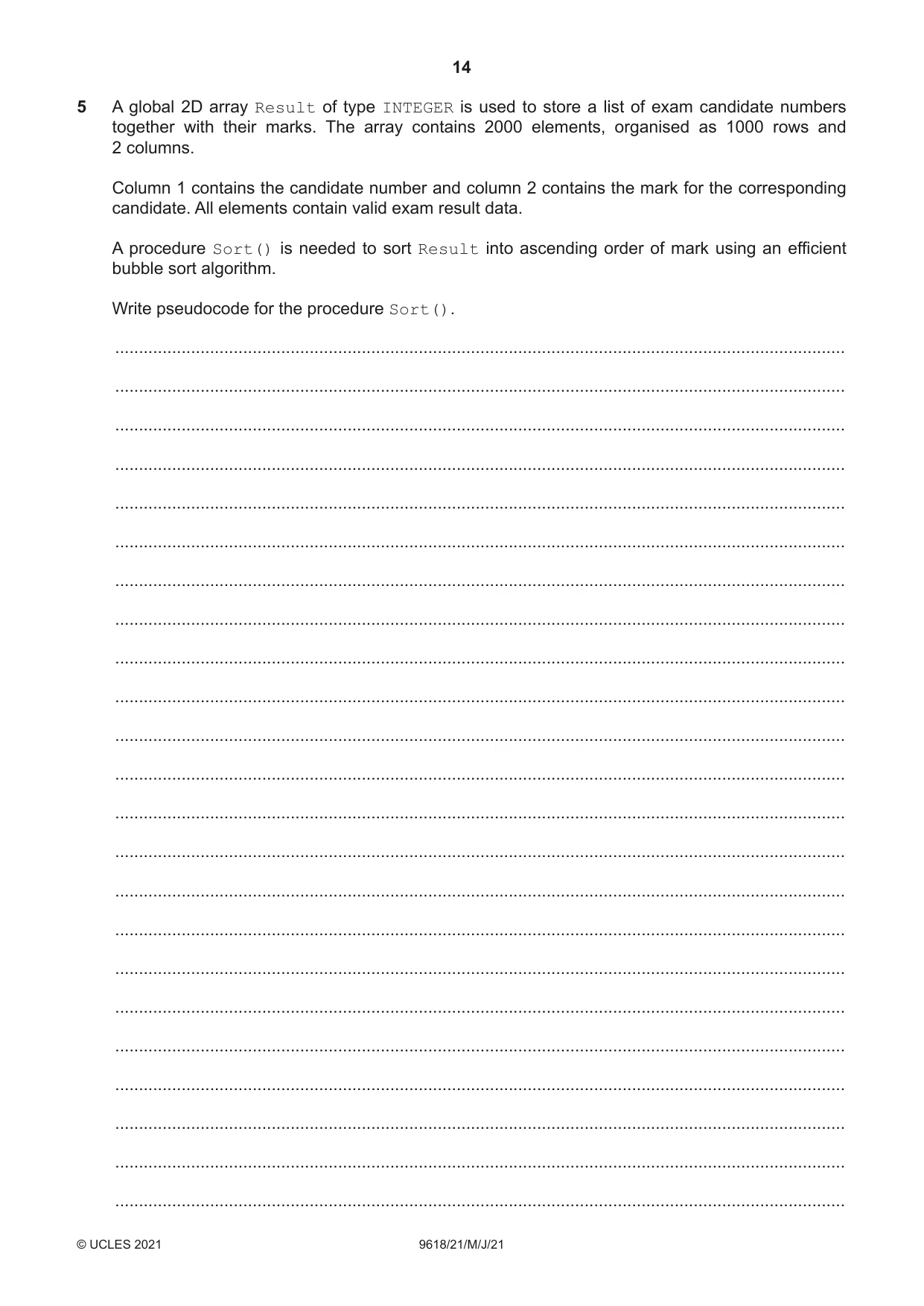 Cambridge A Level Computer Science 9618 2021 May/June Paper 2 · Variant 1 question paper, page 14 of 24