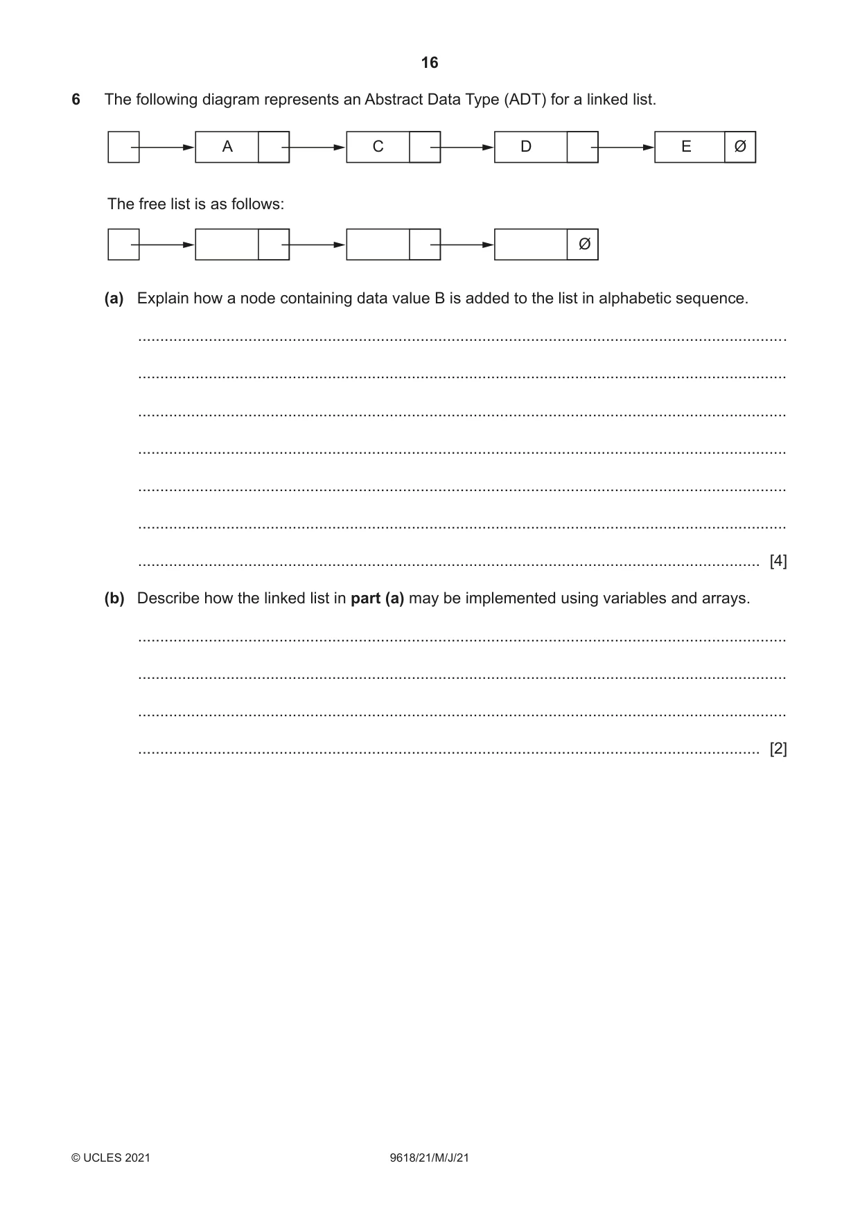 Cambridge A Level Computer Science 9618 2021 May/June Paper 2 · Variant 1 question paper, page 16 of 24