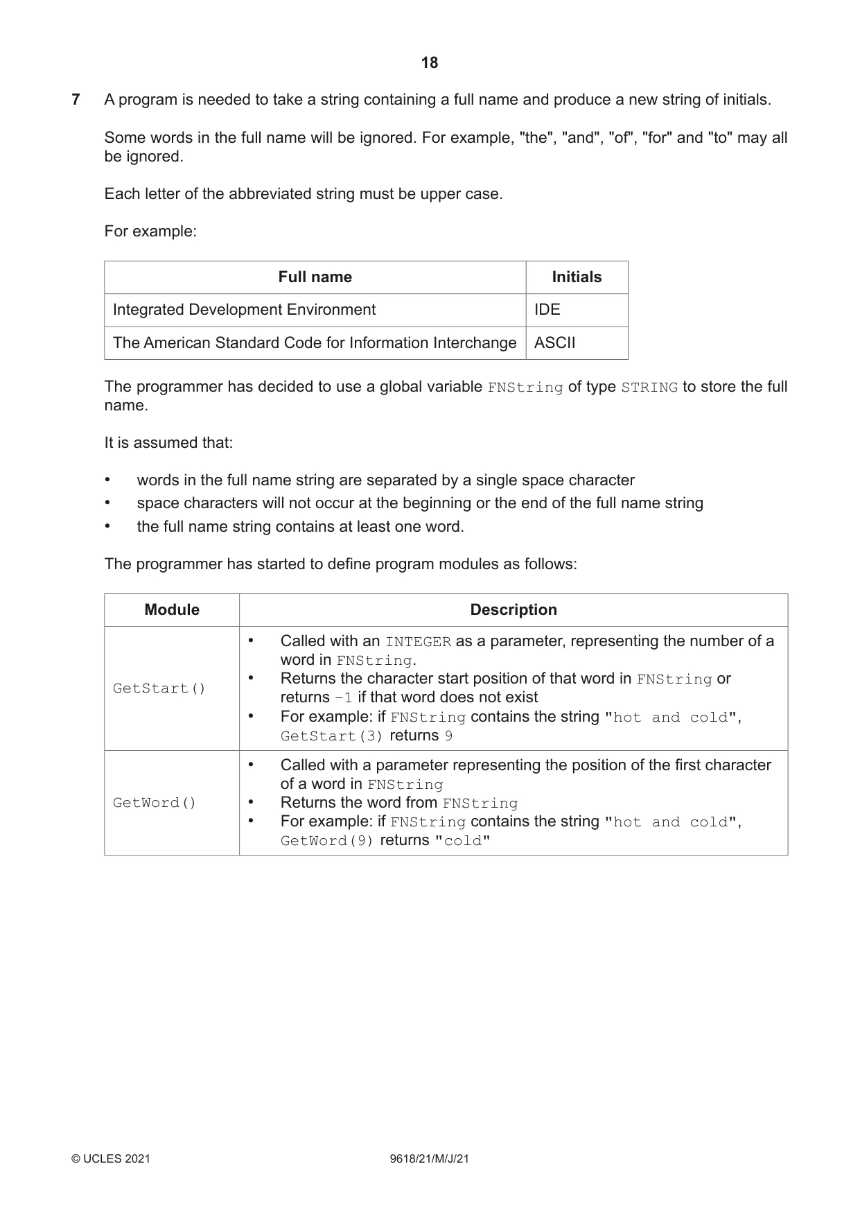 Cambridge A Level Computer Science 9618 2021 May/June Paper 2 · Variant 1 question paper, page 18 of 24