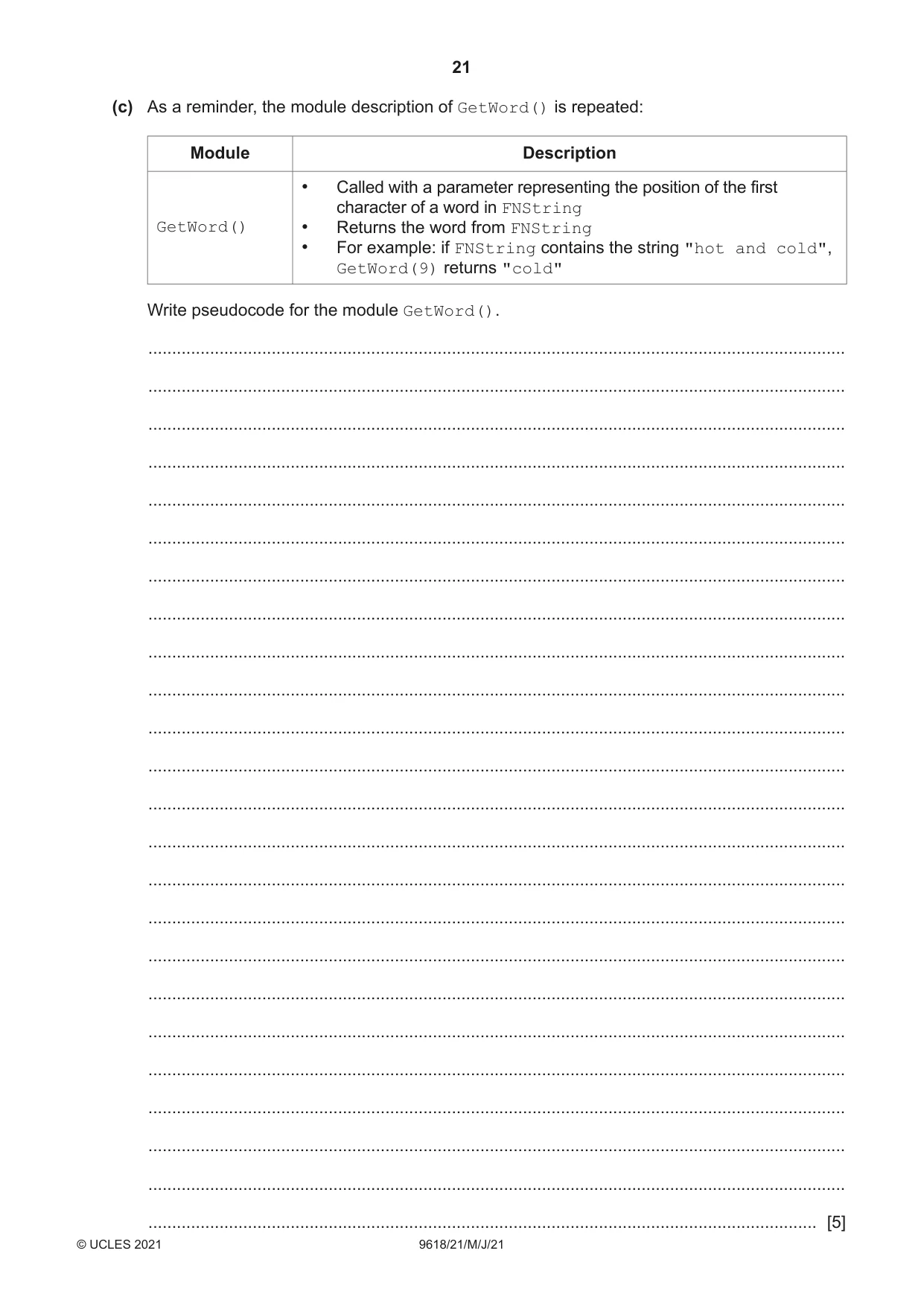 Cambridge A Level Computer Science 9618 2021 May/June Paper 2 · Variant 1 question paper, page 21 of 24