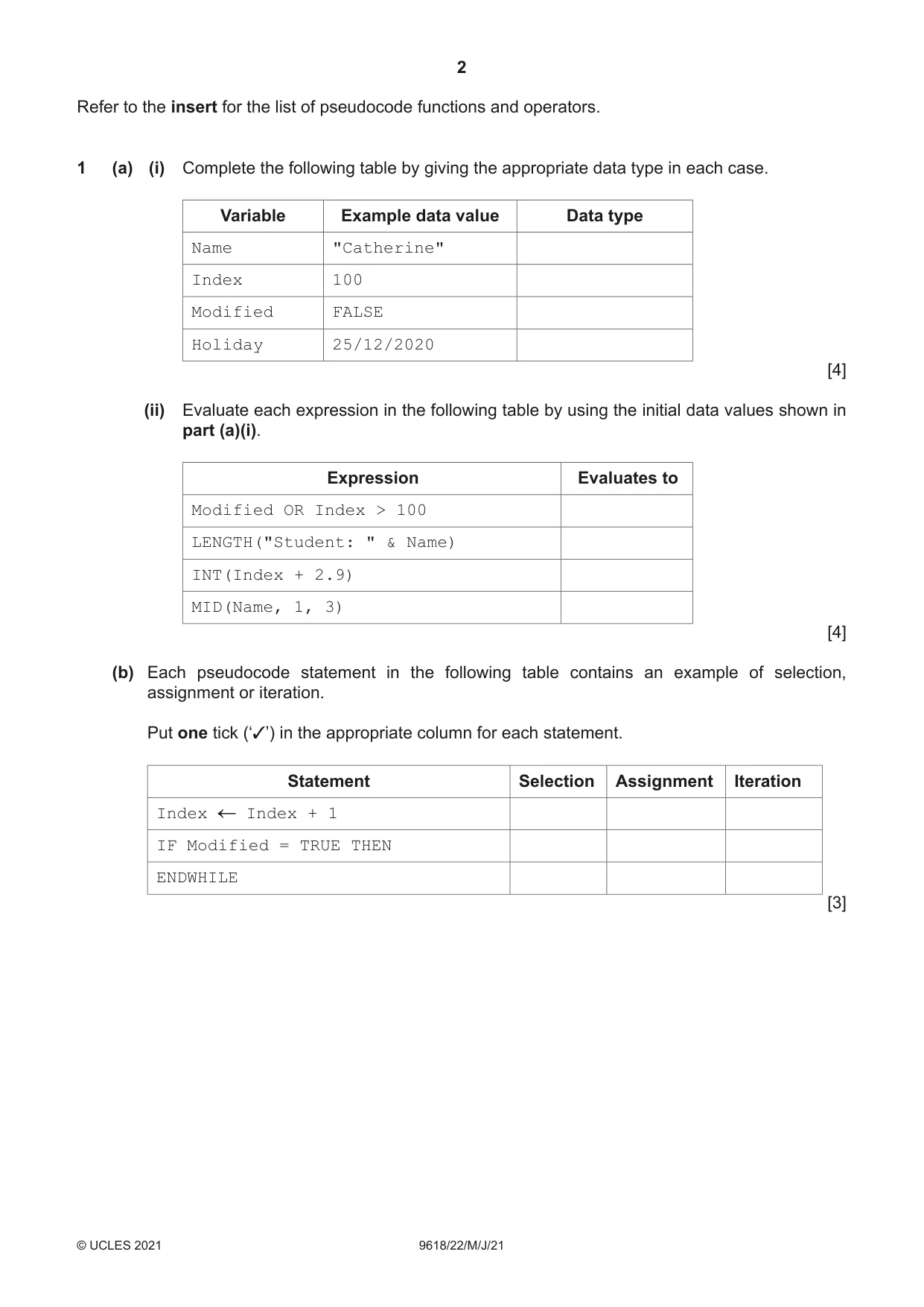 Cambridge A Level Computer Science 9618 2021 May/June Paper 2 · Variant 2 question paper, page 2 of 16