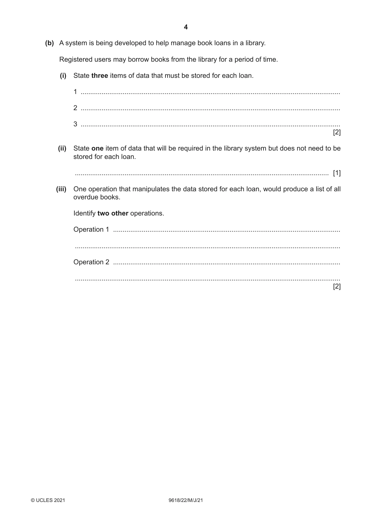 Cambridge A Level Computer Science 9618 2021 May/June Paper 2 · Variant 2 question paper, page 4 of 16