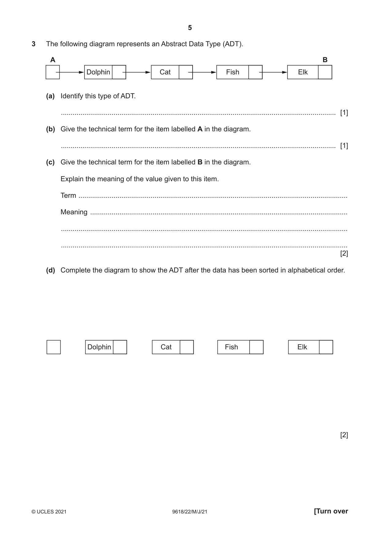 Cambridge A Level Computer Science 9618 2021 May/June Paper 2 · Variant 2 question paper, page 5 of 16
