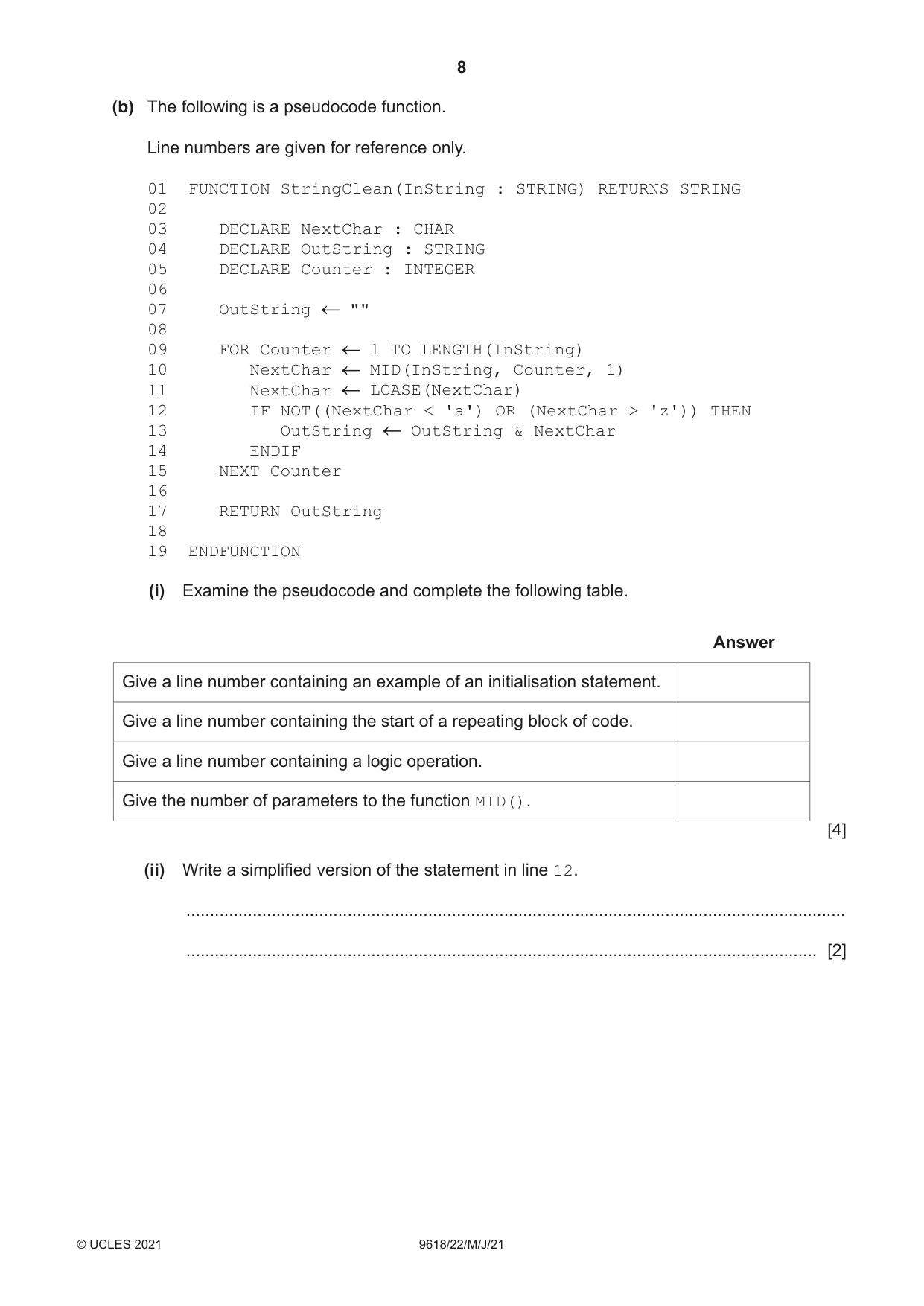 Cambridge A Level Computer Science 9618 2021 May/June Paper 2 · Variant 2 question paper, page 8 of 16