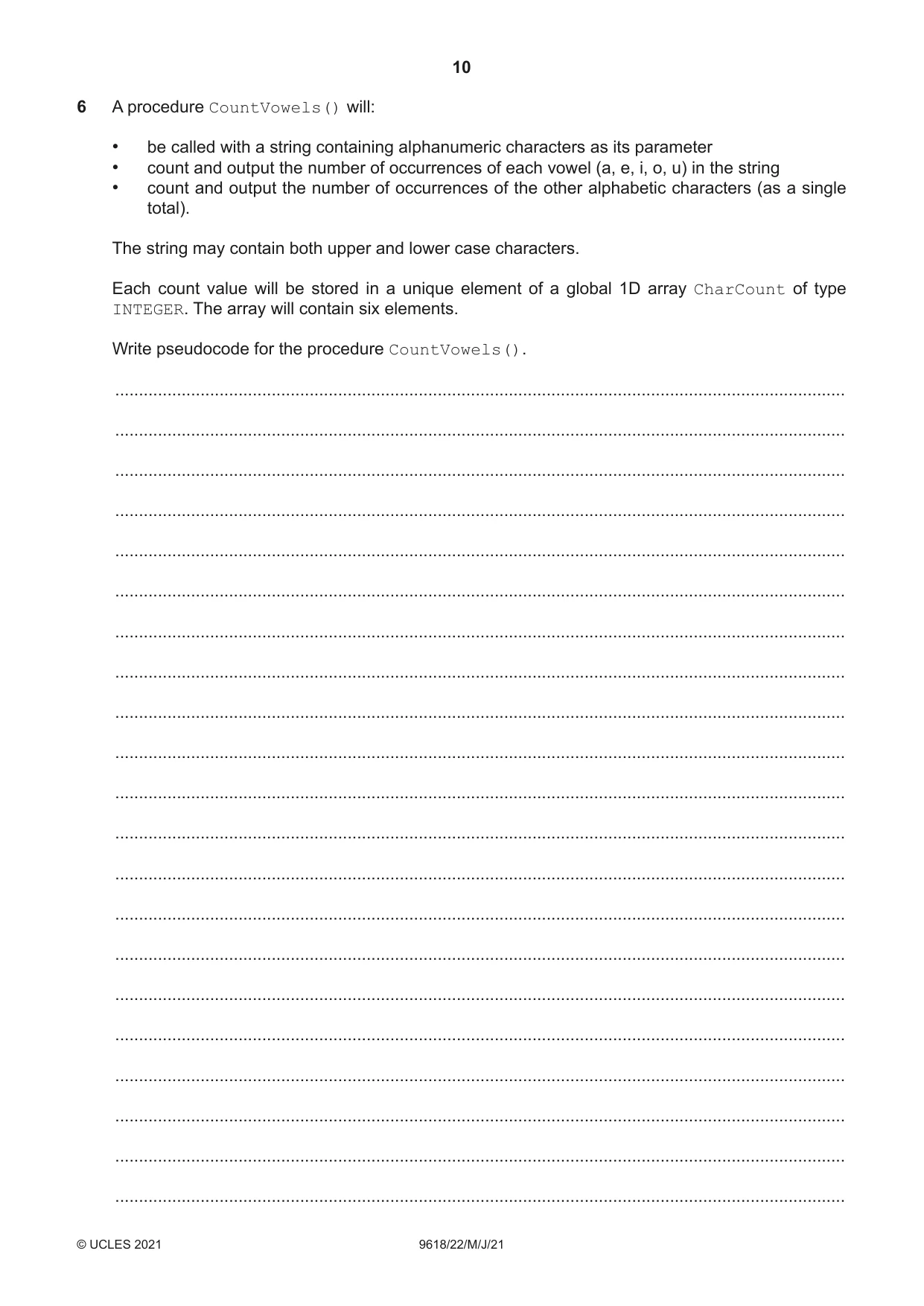 Cambridge A Level Computer Science 9618 2021 May/June Paper 2 · Variant 2 question paper, page 10 of 16