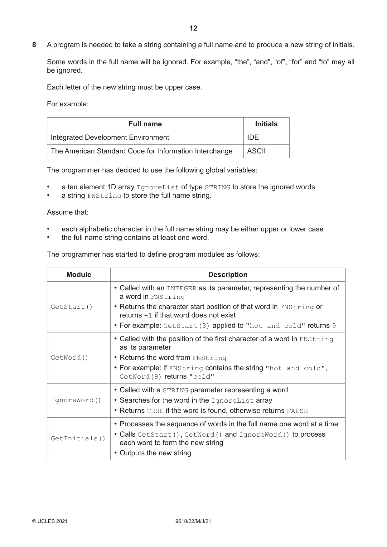 Cambridge A Level Computer Science 9618 2021 May/June Paper 2 · Variant 2 question paper, page 12 of 16