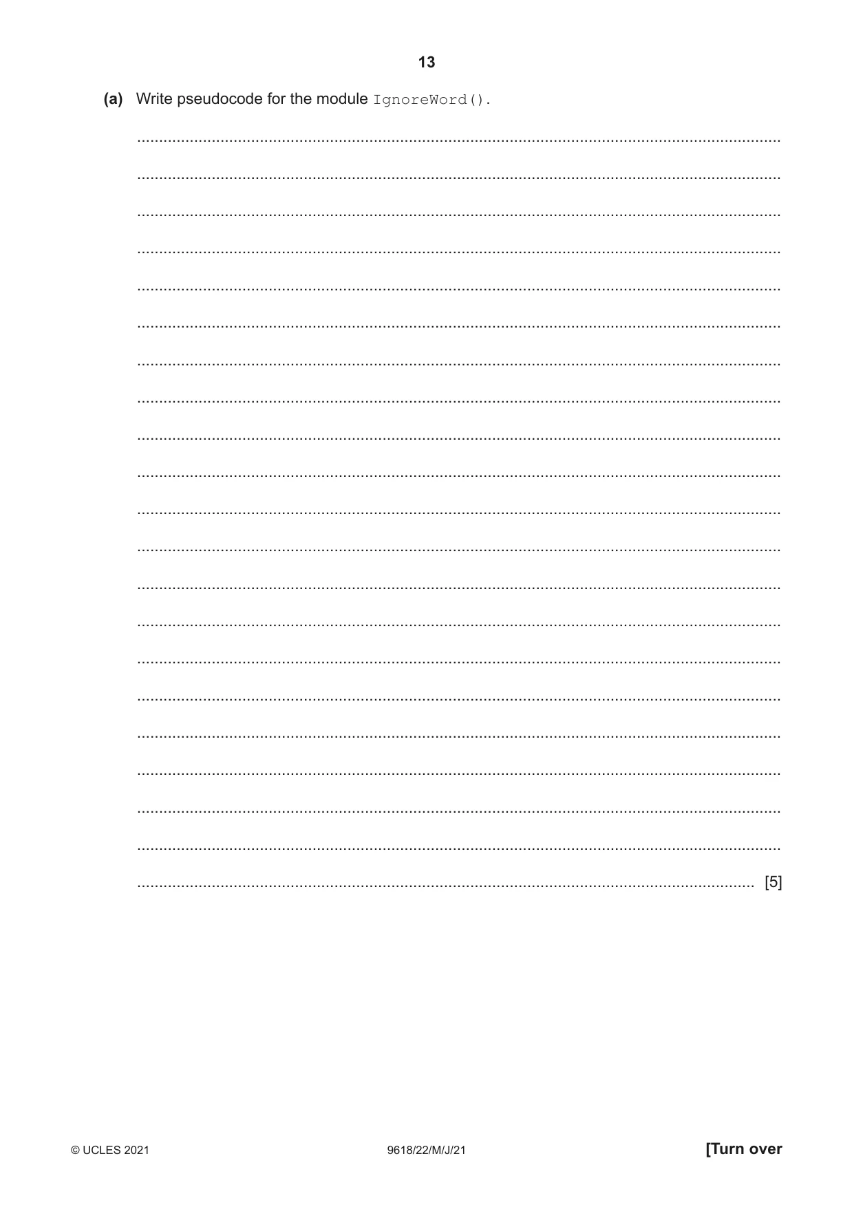 Cambridge A Level Computer Science 9618 2021 May/June Paper 2 · Variant 2 question paper, page 13 of 16