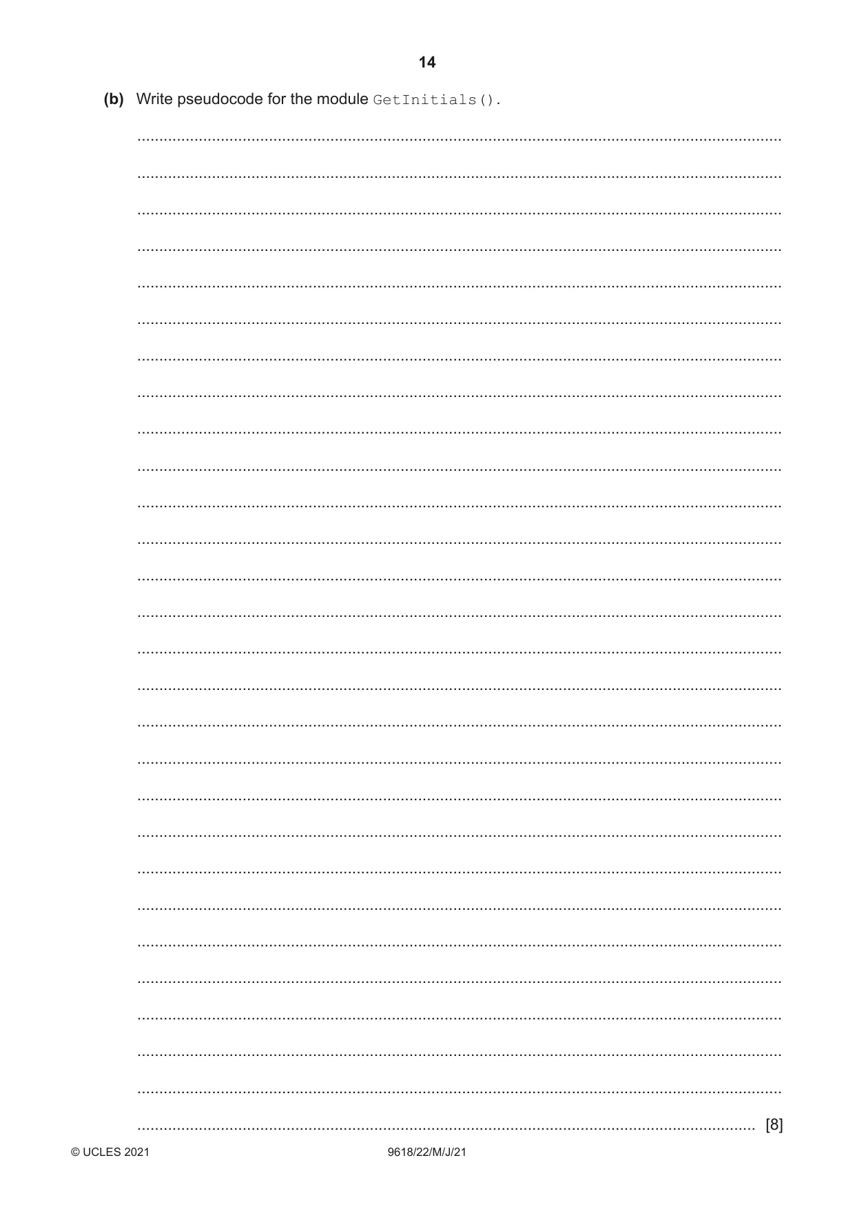Cambridge A Level Computer Science 9618 2021 May/June Paper 2 · Variant 2 question paper, page 14 of 16