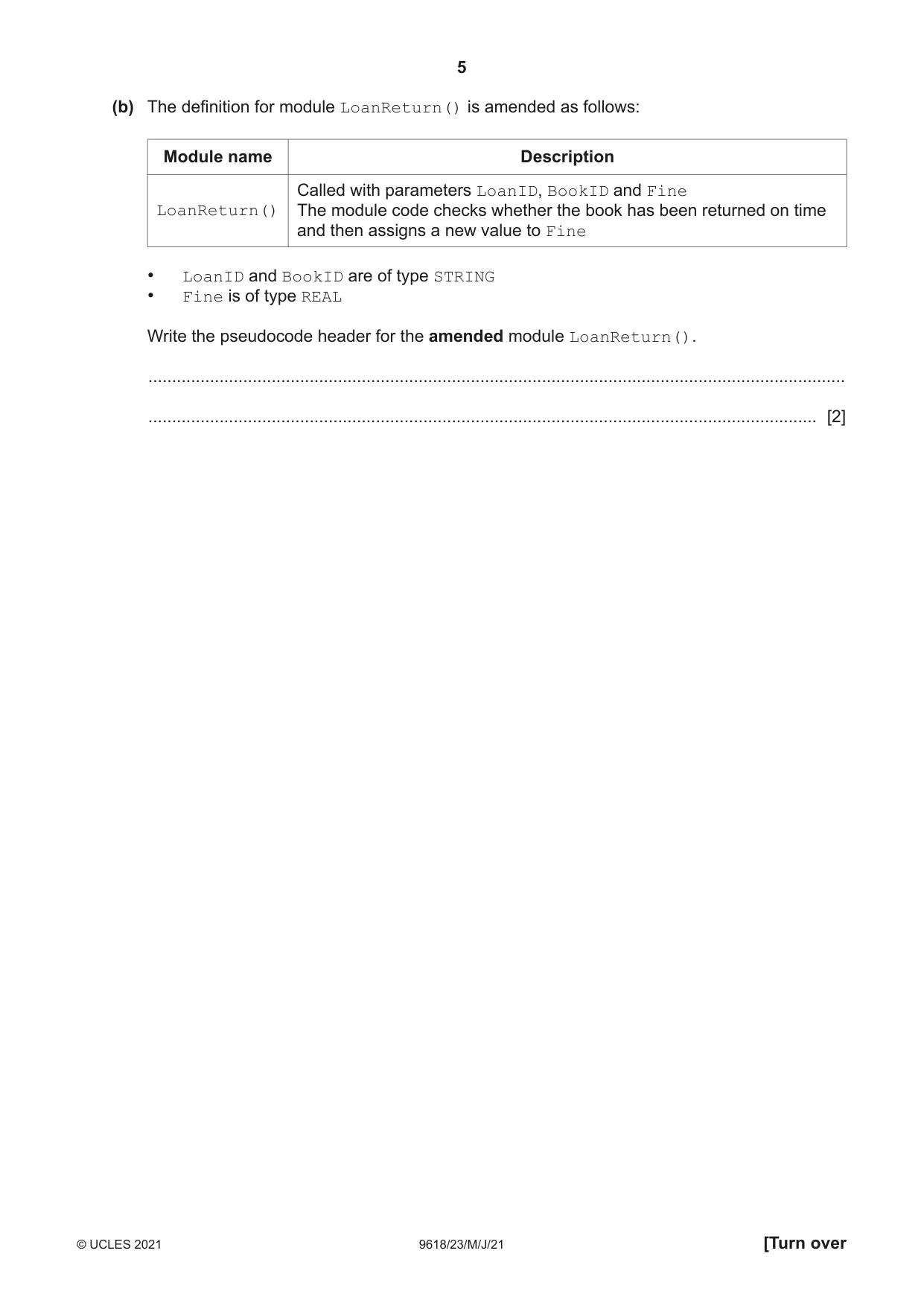 Cambridge A Level Computer Science 9618 2021 May/June Paper 2 · Variant 3 question paper, page 5 of 24