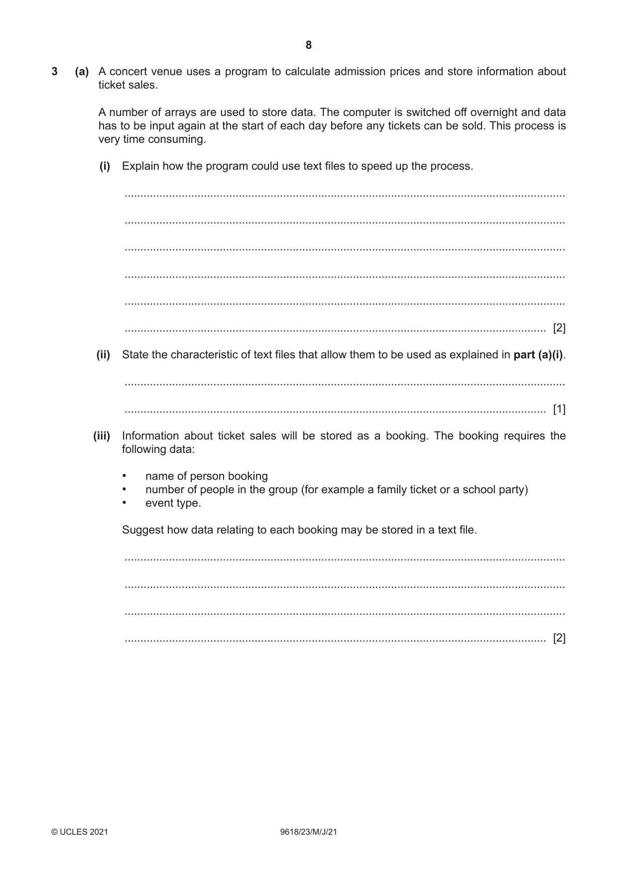 Cambridge A Level Computer Science 9618 2021 May/June Paper 2 · Variant 3 question paper, page 8 of 24