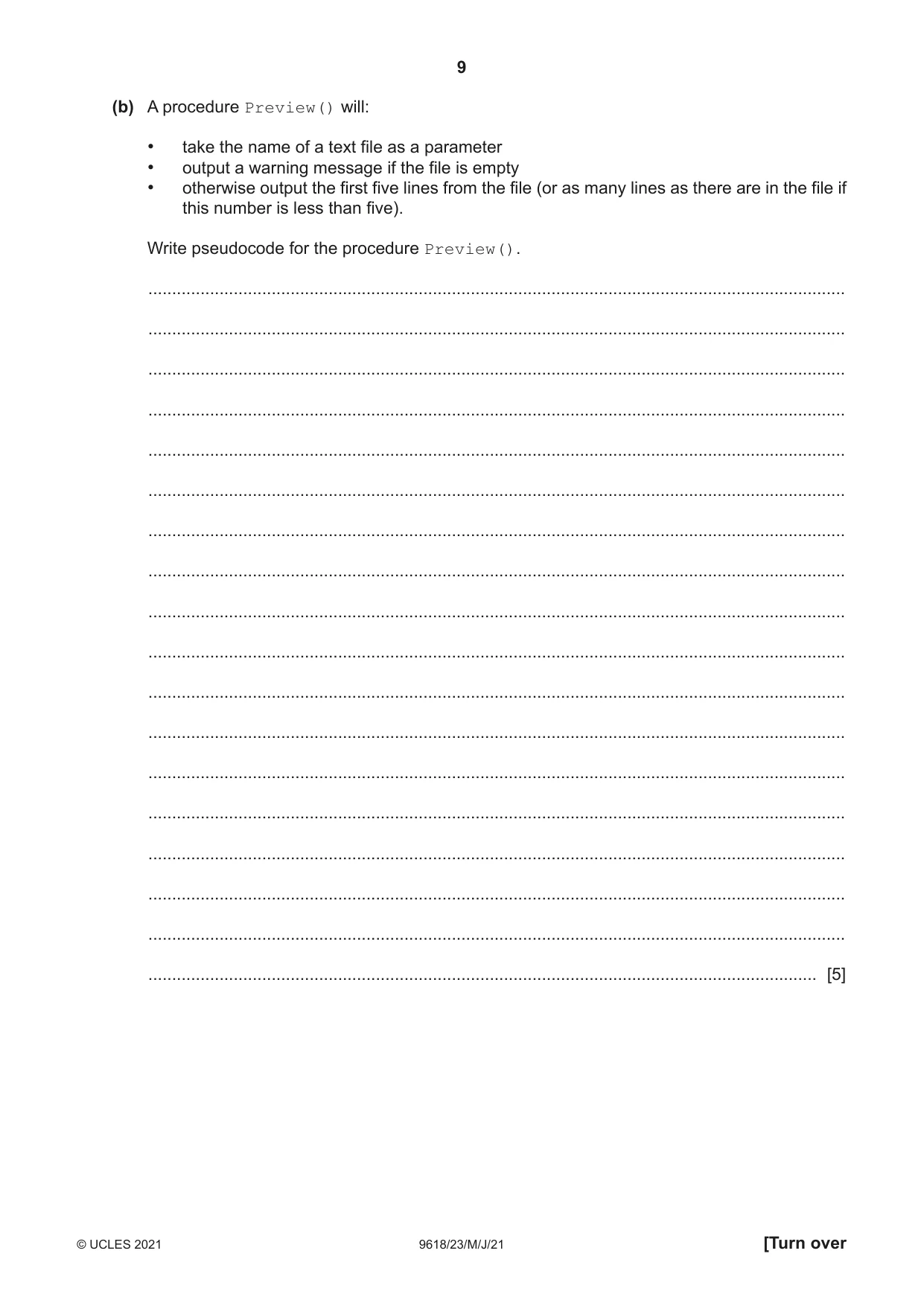 Cambridge A Level Computer Science 9618 2021 May/June Paper 2 · Variant 3 question paper, page 9 of 24