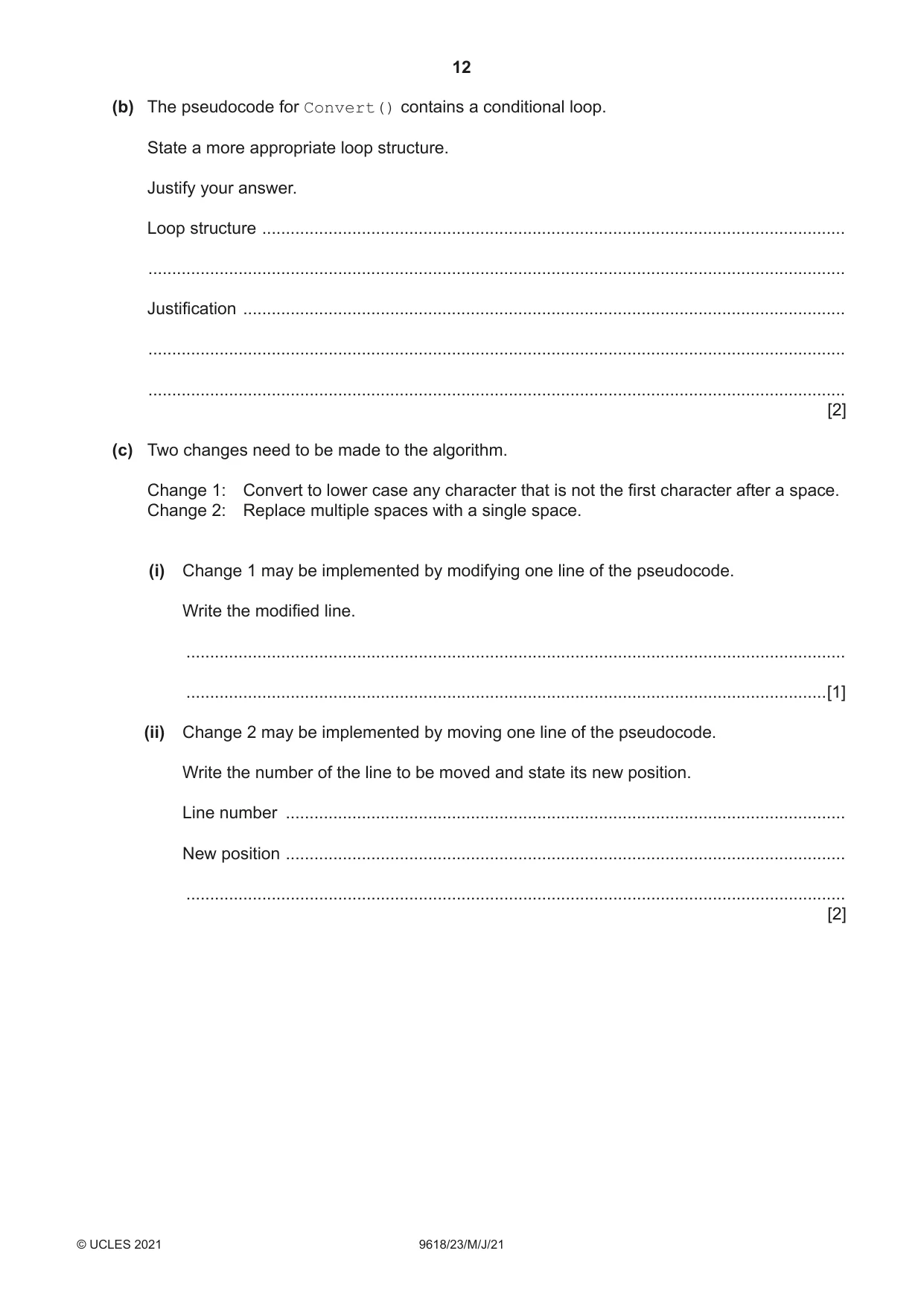 Cambridge A Level Computer Science 9618 2021 May/June Paper 2 · Variant 3 question paper, page 12 of 24