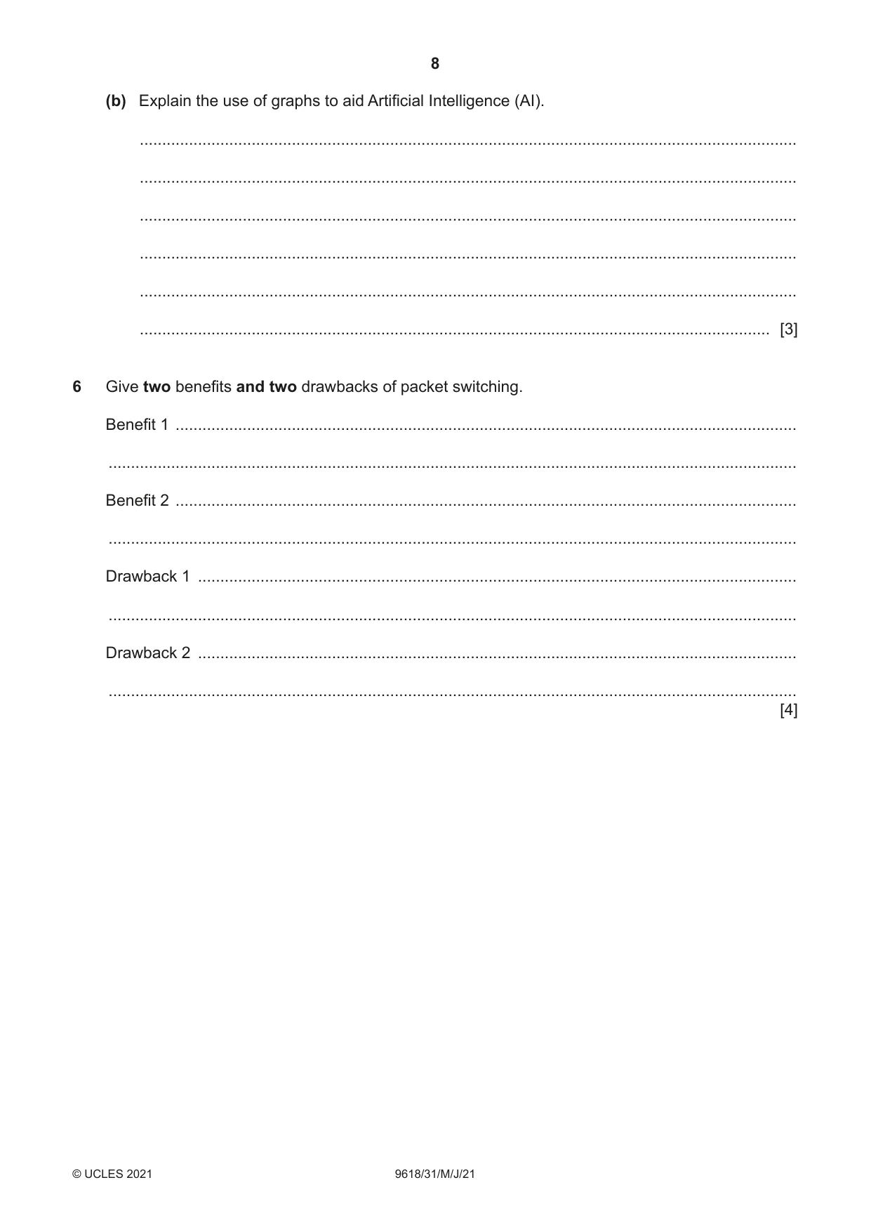 Cambridge A Level Computer Science 9618 2021 May/June Paper 3 · Variant 1 question paper, page 8 of 12