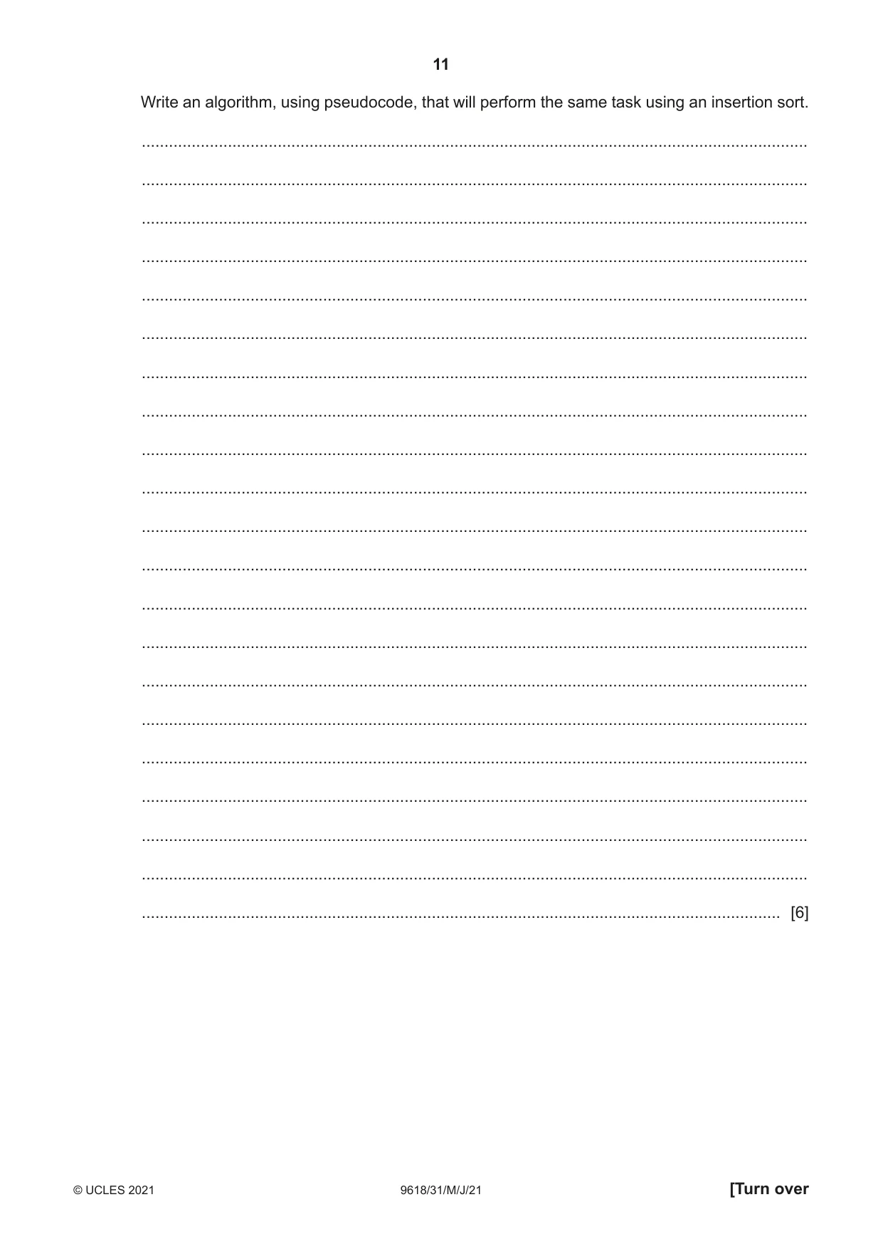 Cambridge A Level Computer Science 9618 2021 May/June Paper 3 · Variant 1 question paper, page 11 of 12