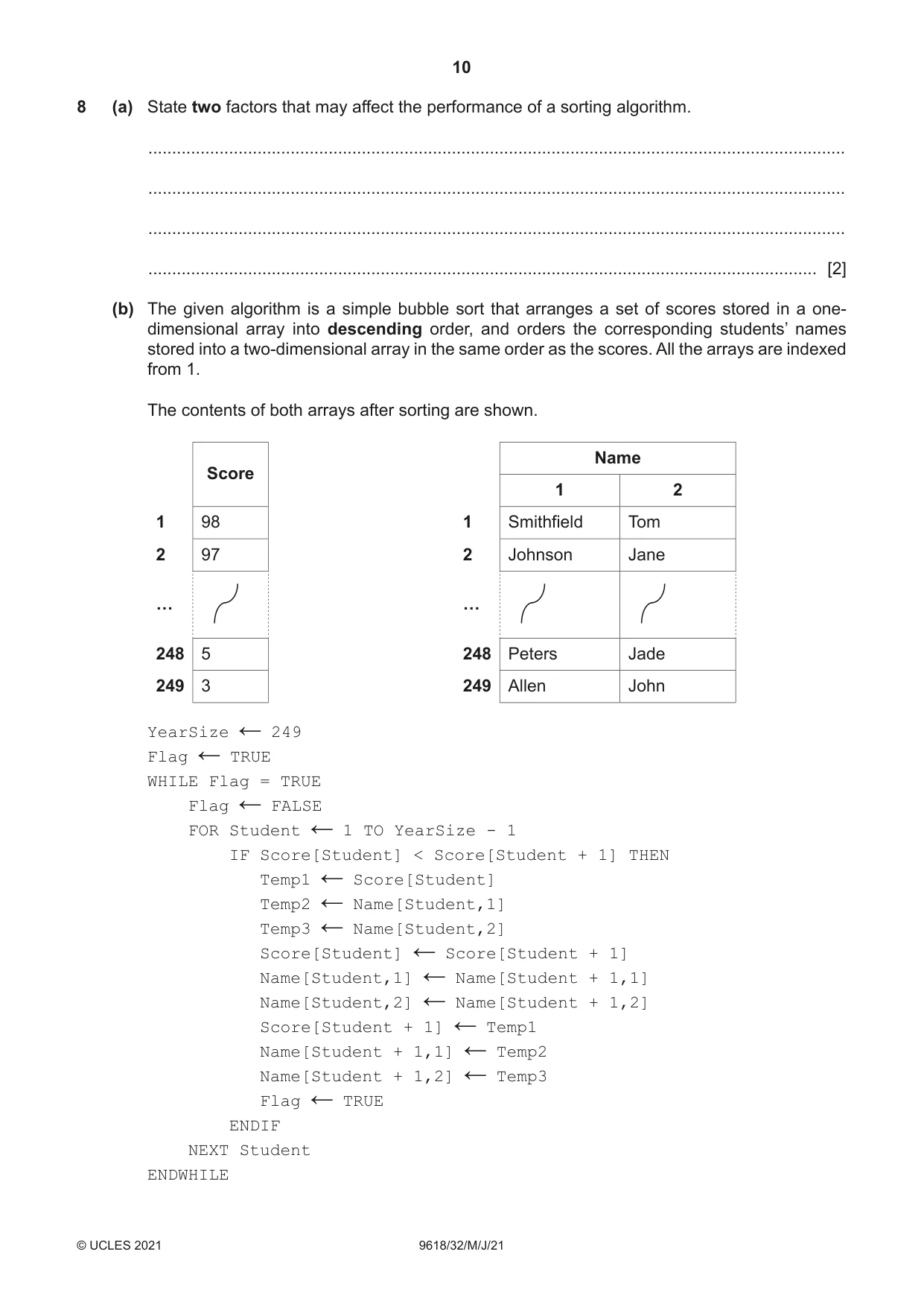 Cambridge A Level Computer Science 9618 2021 May/June Paper 3 · Variant 2 question paper, page 10 of 12