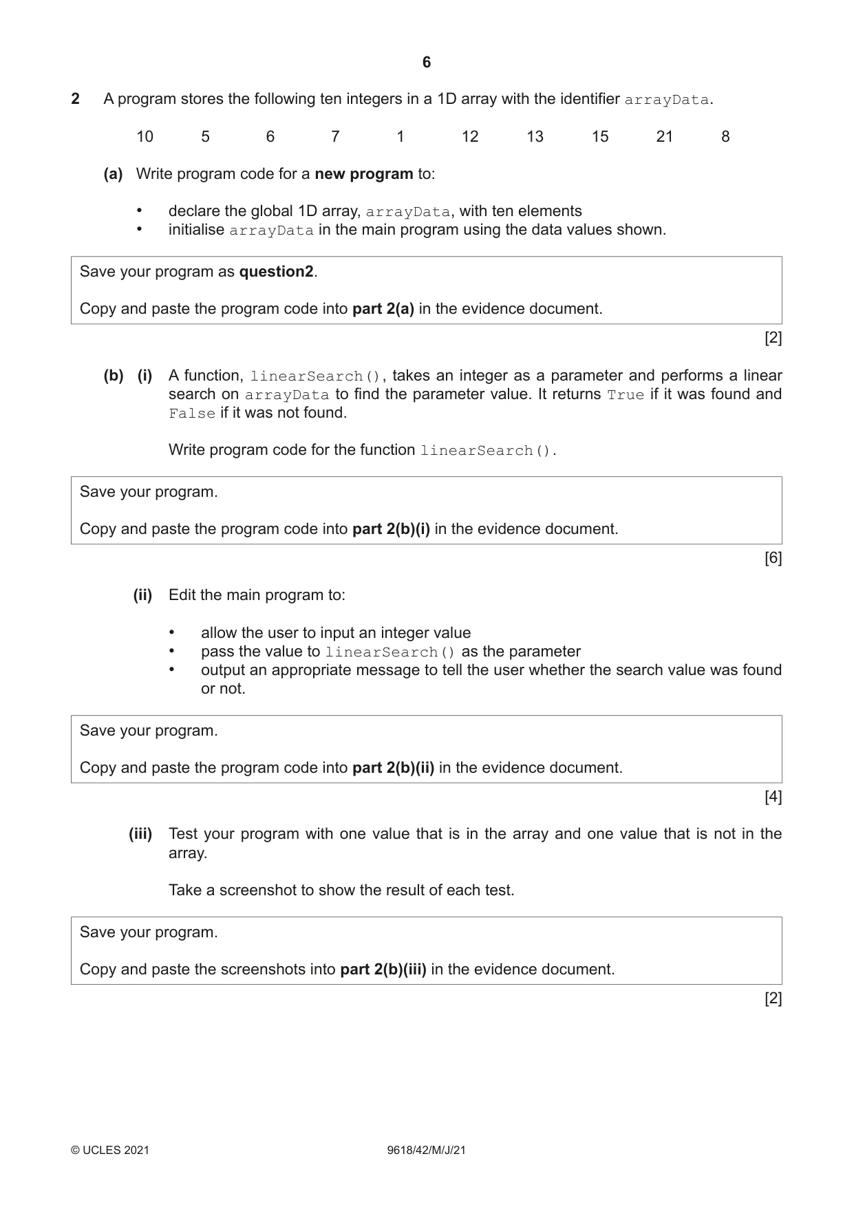 Cambridge A Level Computer Science 9618 2021 May/June Paper 4 · Variant 2 question paper, page 6 of 12