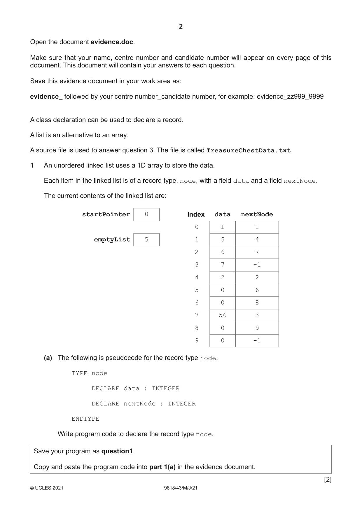 Cambridge A Level Computer Science 9618 2021 May/June Paper 4 · Variant 3 question paper, page 2 of 12