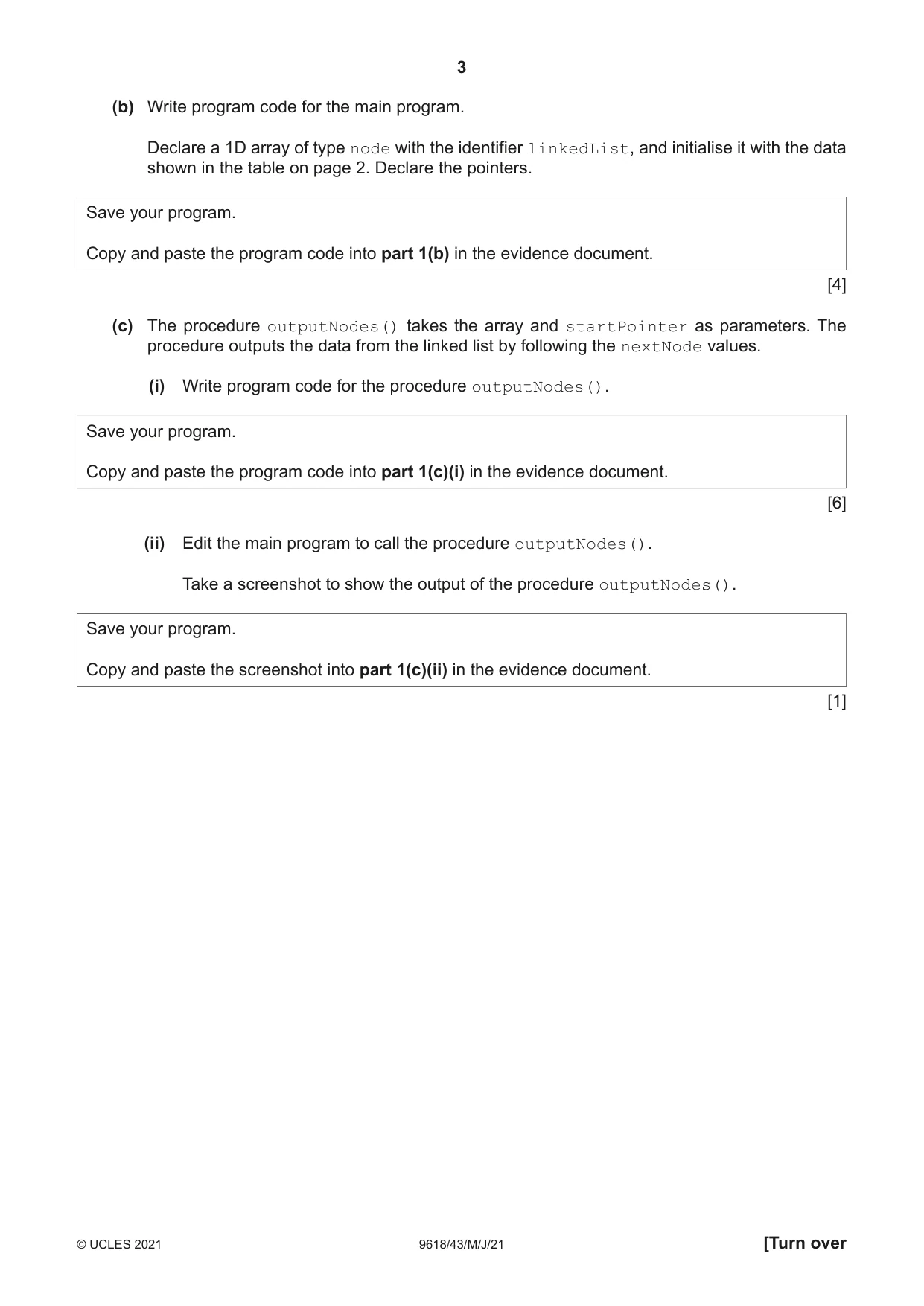 Cambridge A Level Computer Science 9618 2021 May/June Paper 4 · Variant 3 question paper, page 3 of 12