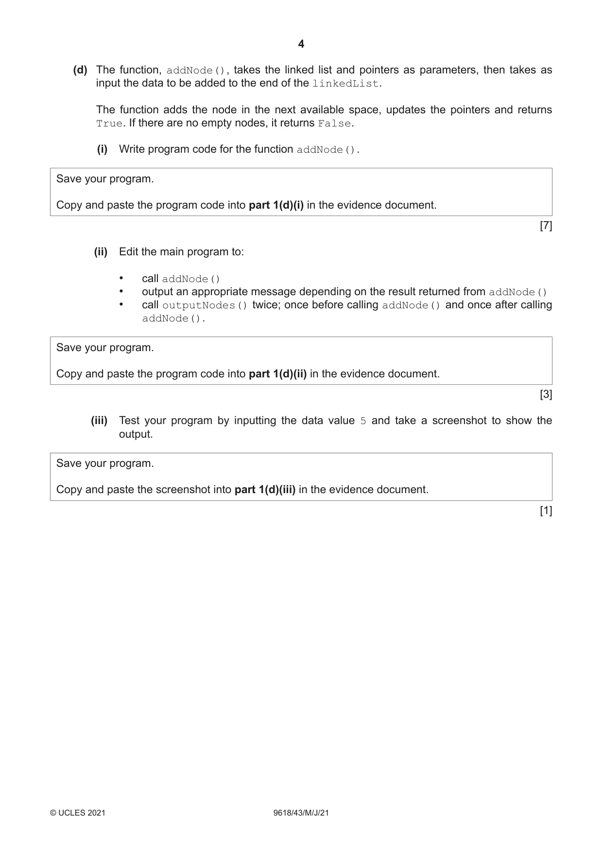 Cambridge A Level Computer Science 9618 2021 May/June Paper 4 · Variant 3 question paper, page 4 of 12