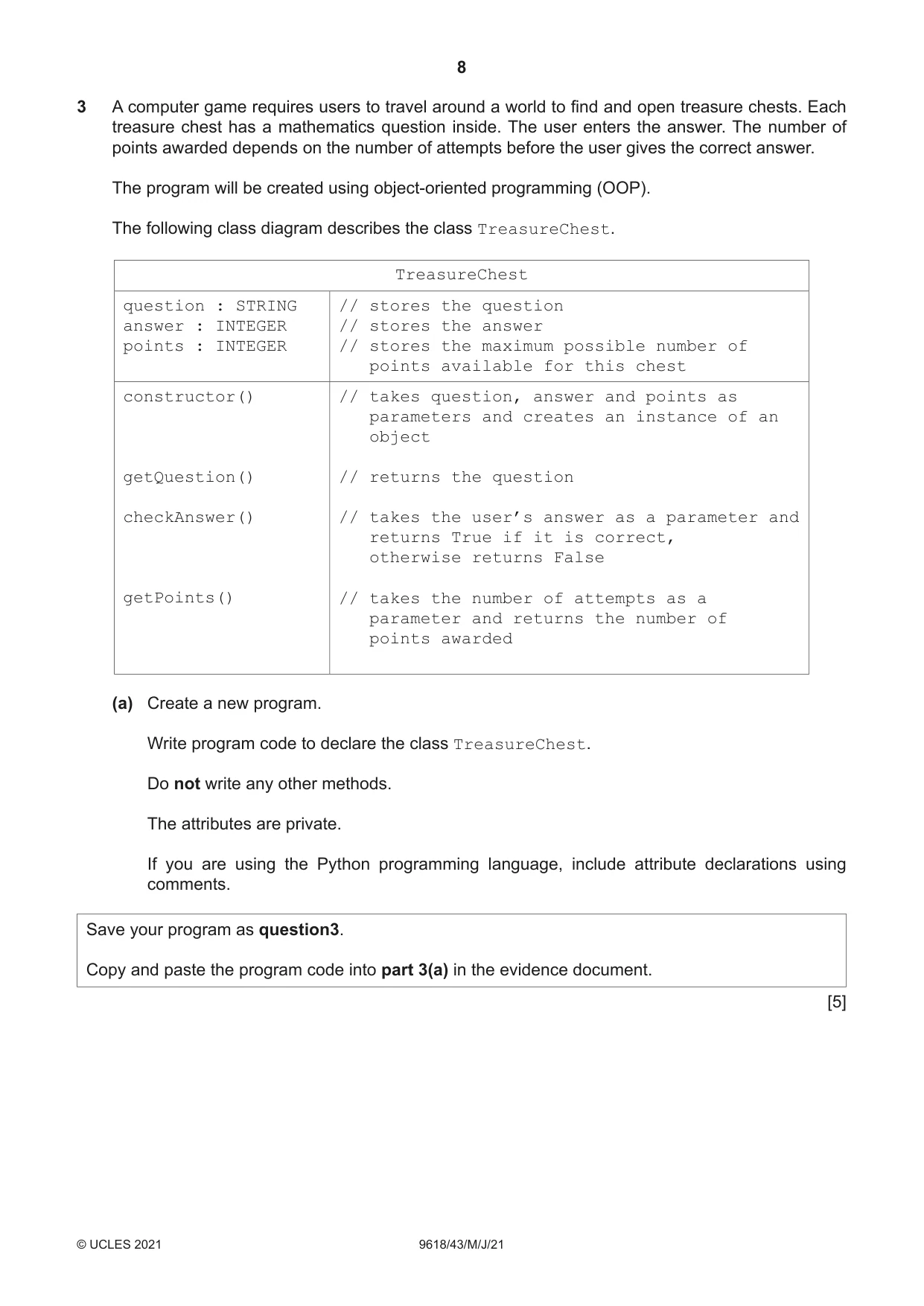 Cambridge A Level Computer Science 9618 2021 May/June Paper 4 · Variant 3 question paper, page 8 of 12