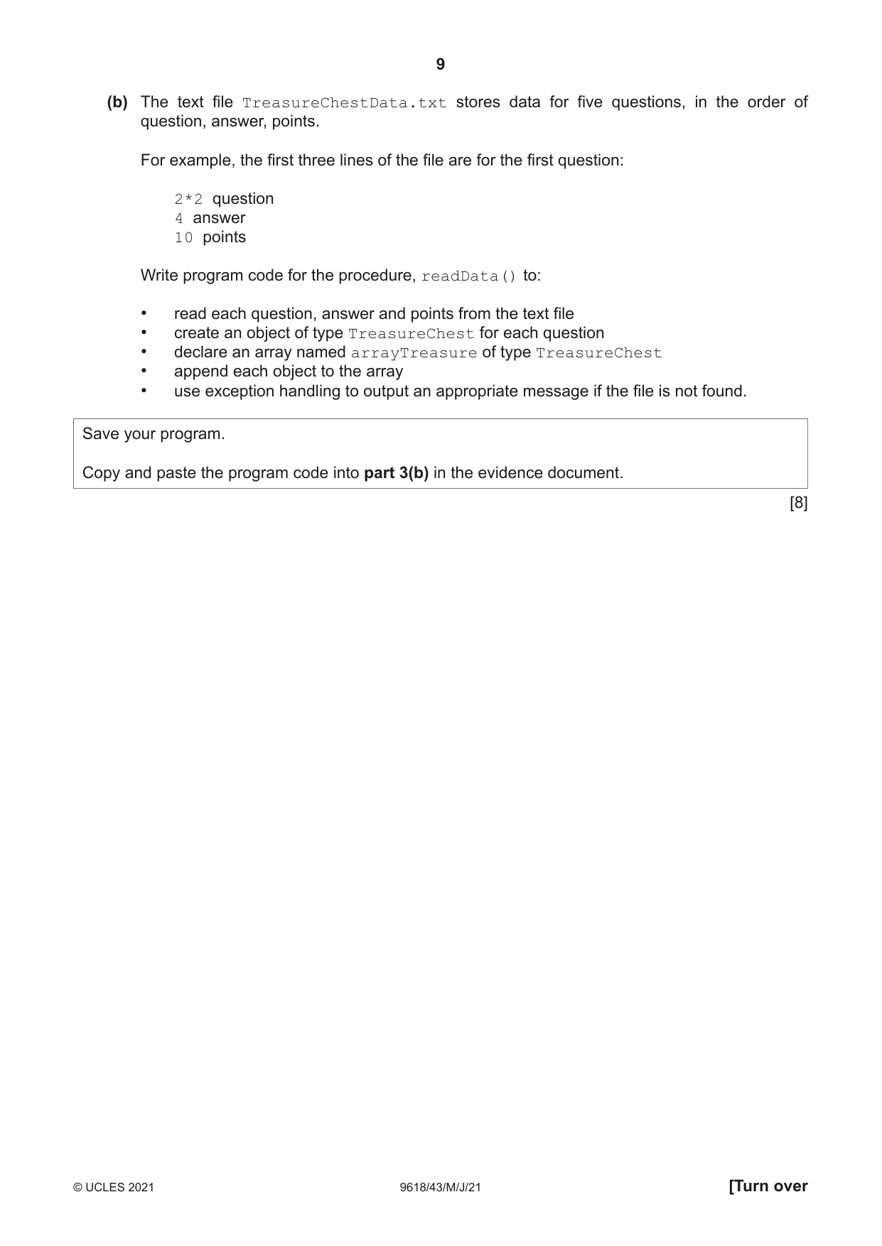 Cambridge A Level Computer Science 9618 2021 May/June Paper 4 · Variant 3 question paper, page 9 of 12