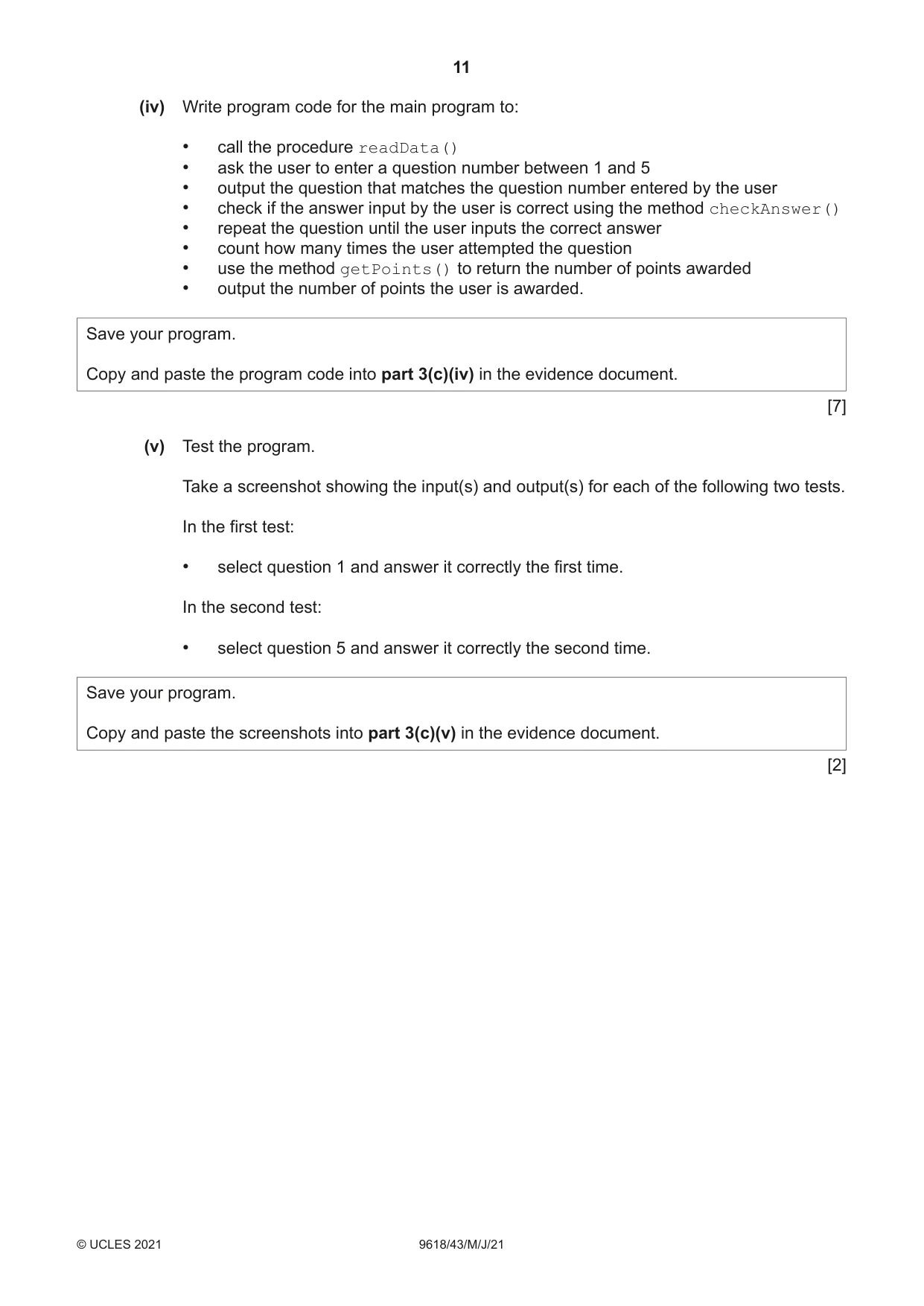 Cambridge A Level Computer Science 9618 2021 May/June Paper 4 · Variant 3 question paper, page 11 of 12