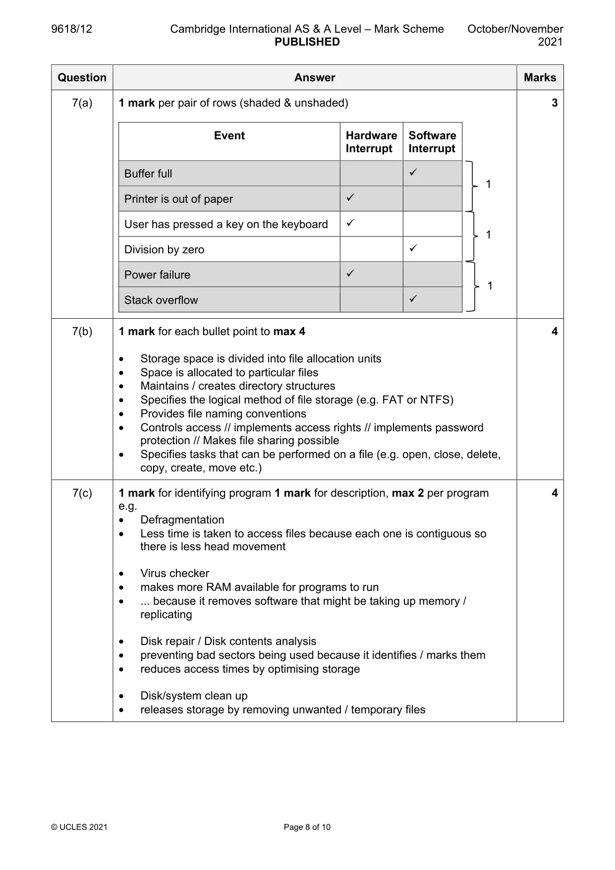 Mark scheme, page 8 of 10