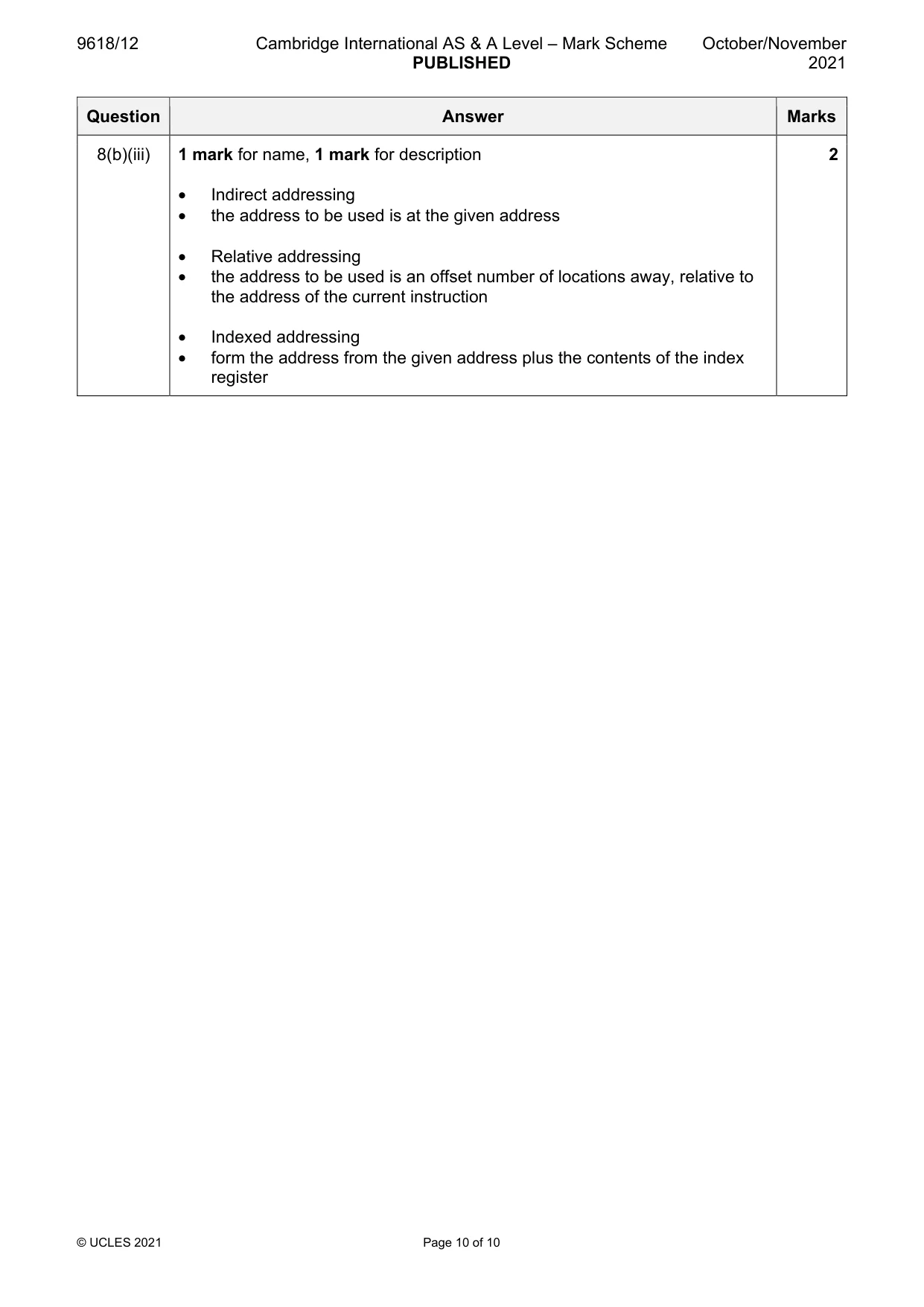 Mark scheme, page 10 of 10