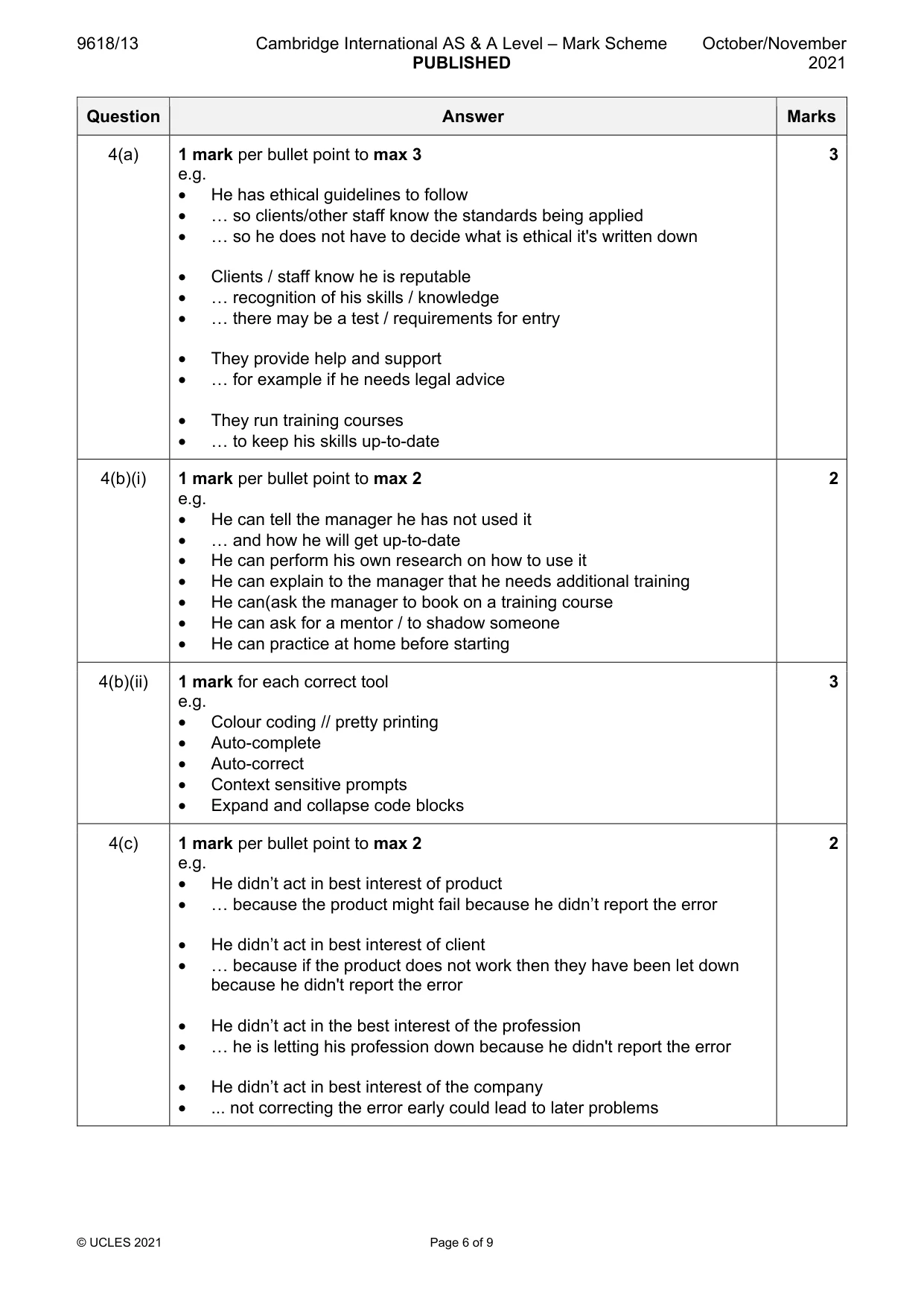 Mark scheme, page 6 of 9