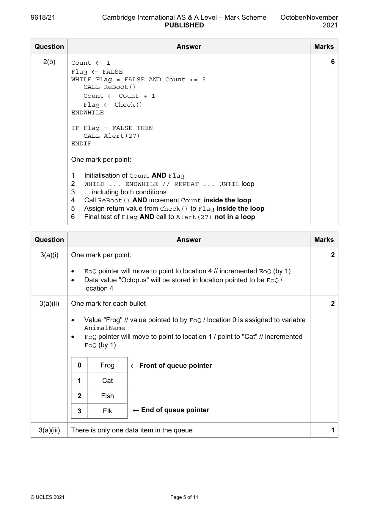 Mark scheme, page 5 of 11